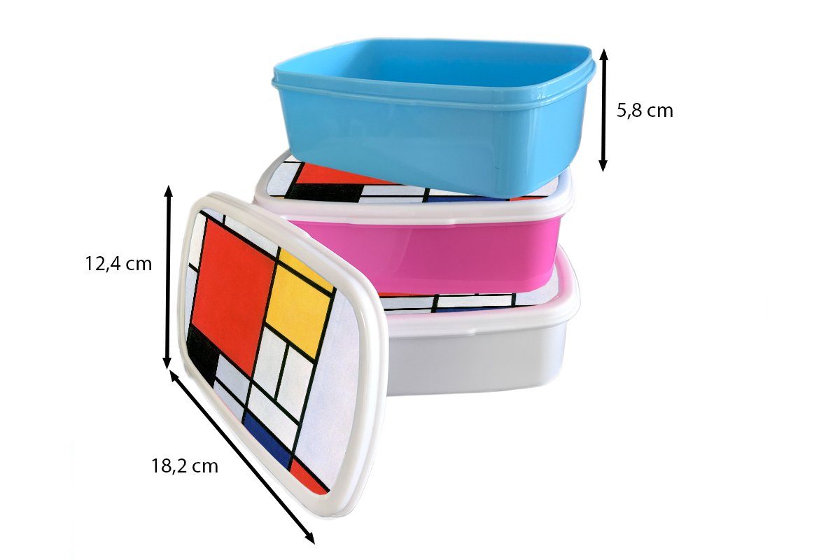 MuchoWow Lunchbox Kunst - Mondrian Alte Brotbox (2-tlg), Kinder, - Kunststoff, Meister, Mädchen, für Erwachsene, rosa Snackbox, Kunststoff Brotdose