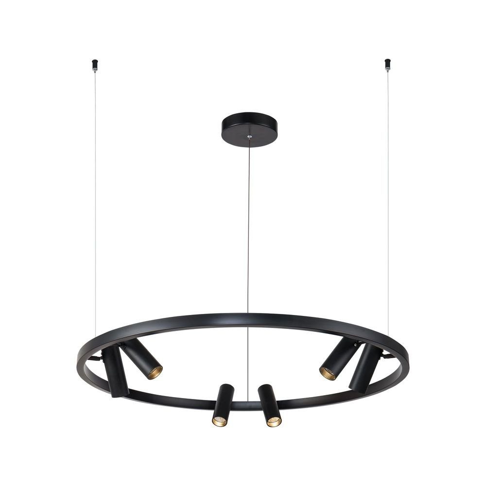 Licht-Trend Pendelleuchte LED-Hängeleuchte Neonu Ring mit 6 Spots Ø 100cm  Schwarz, Warmweiß