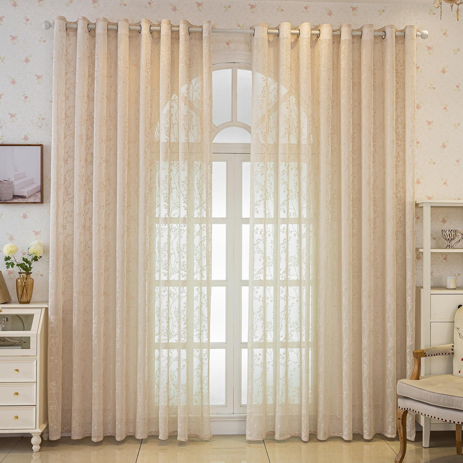 Agger Gardine Spitze Voile Gardinen,Jacquard-Vorhänge mit Metallösen 1 Artikel (1 St), Geeignet für Wohnzimmer/Schlafzimmer: Transparente Schiebegardinen