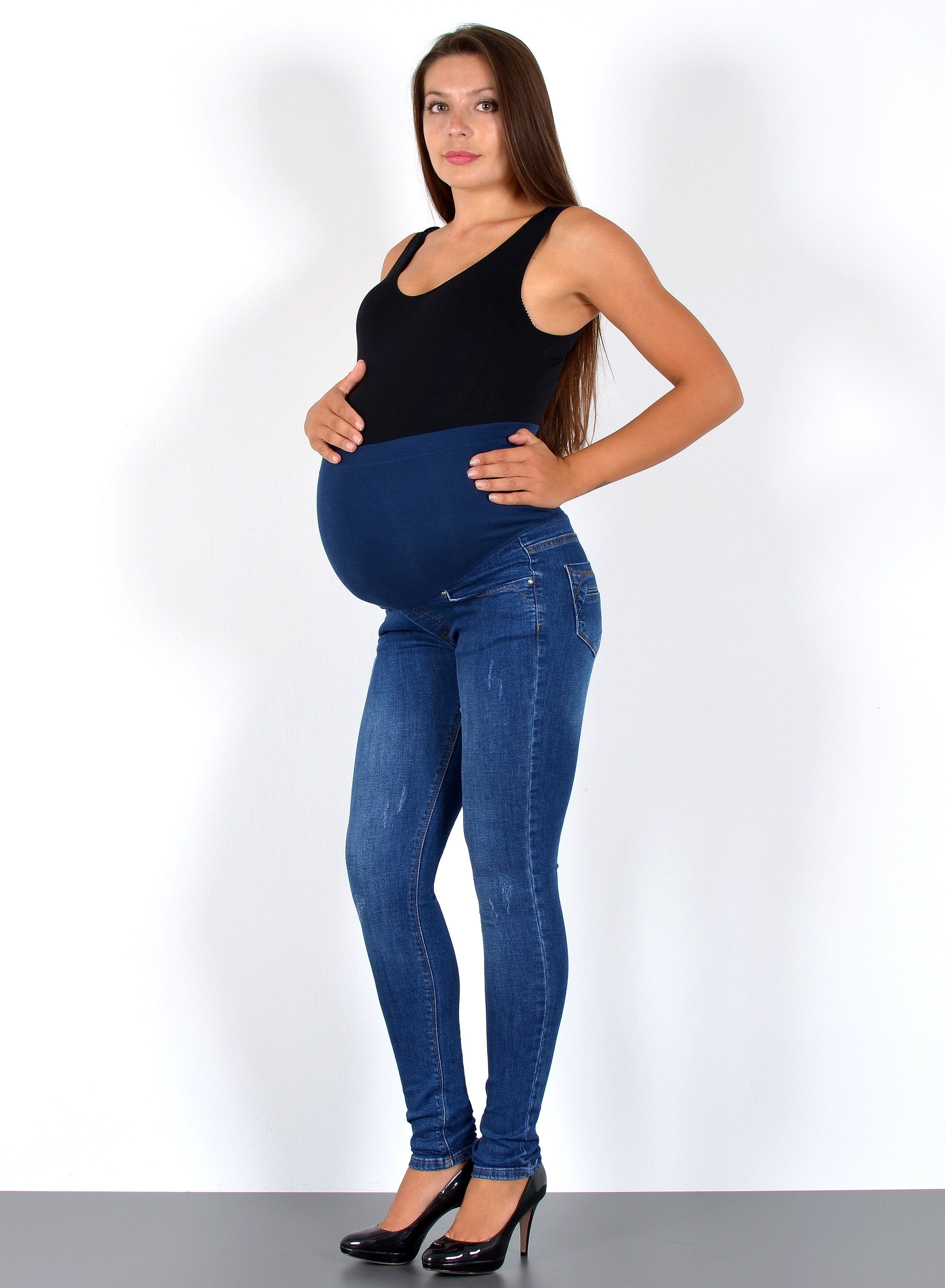 ESRA Umstandsjeans J533 Skinny Fit Schwangerschaftshose mit elastischem Bund, Schwangerschaftsjeans mit hoher Leibhöhe und Stretch, Übergröße / Plussize Große Größe, Umstandshose für Schwangerschaft Skinny, Risse / Destroy Effekte, Maternity Джинси Hose Umstandsjeans Skinny High Waist, mit elastischem Bund, Damen Джинси Destroyed Look, Damen Hose Destroyed Risse