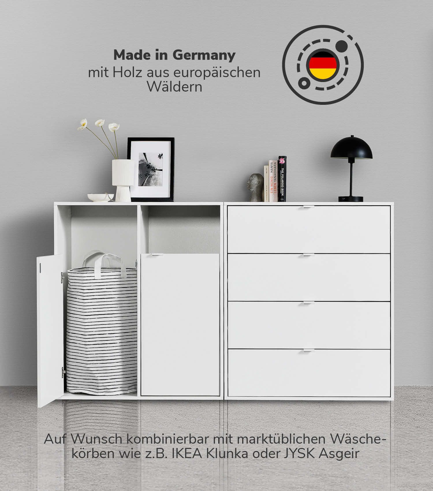 mokebo Wäscheschrank Der Wäschehüter (2-türig) Wäschekorb oder Wäschesammler mit Magnetverschluss in Weiß