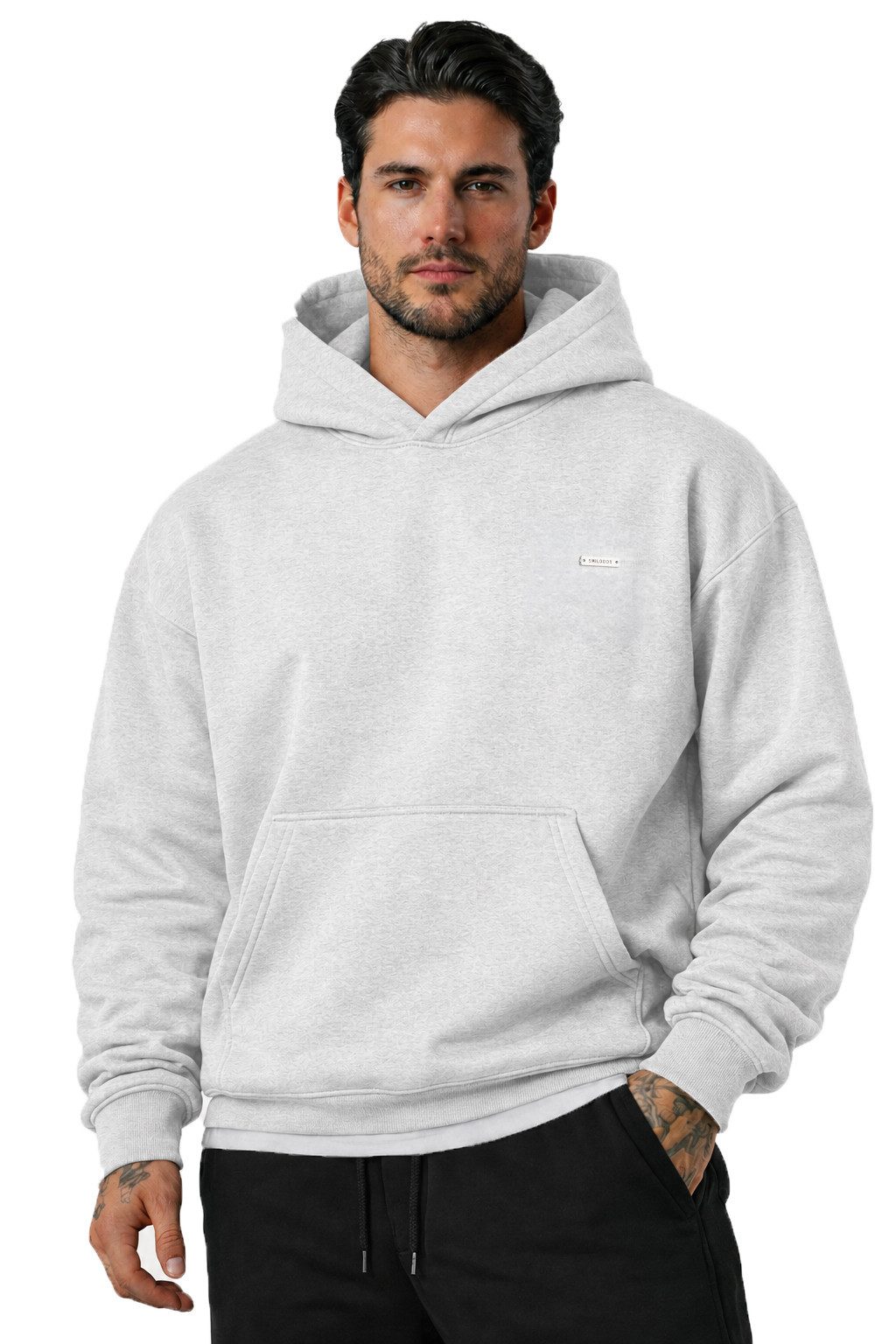 Smilodox Hoodie Dawson, Hochwertiger Kapuzenpullover im Oversize Fit, Sweatshirt Sweater Lässig Kängerutasche Metallabel hoher Baumwollanteil