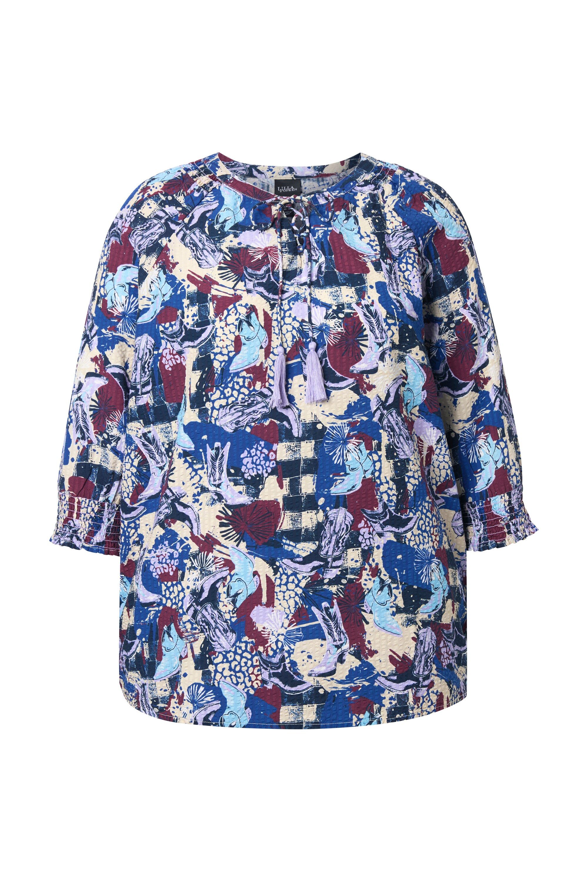 Ulla Popken Tunika Cuprobluse Schnürung Oversized Rundhals 3/4-Arm