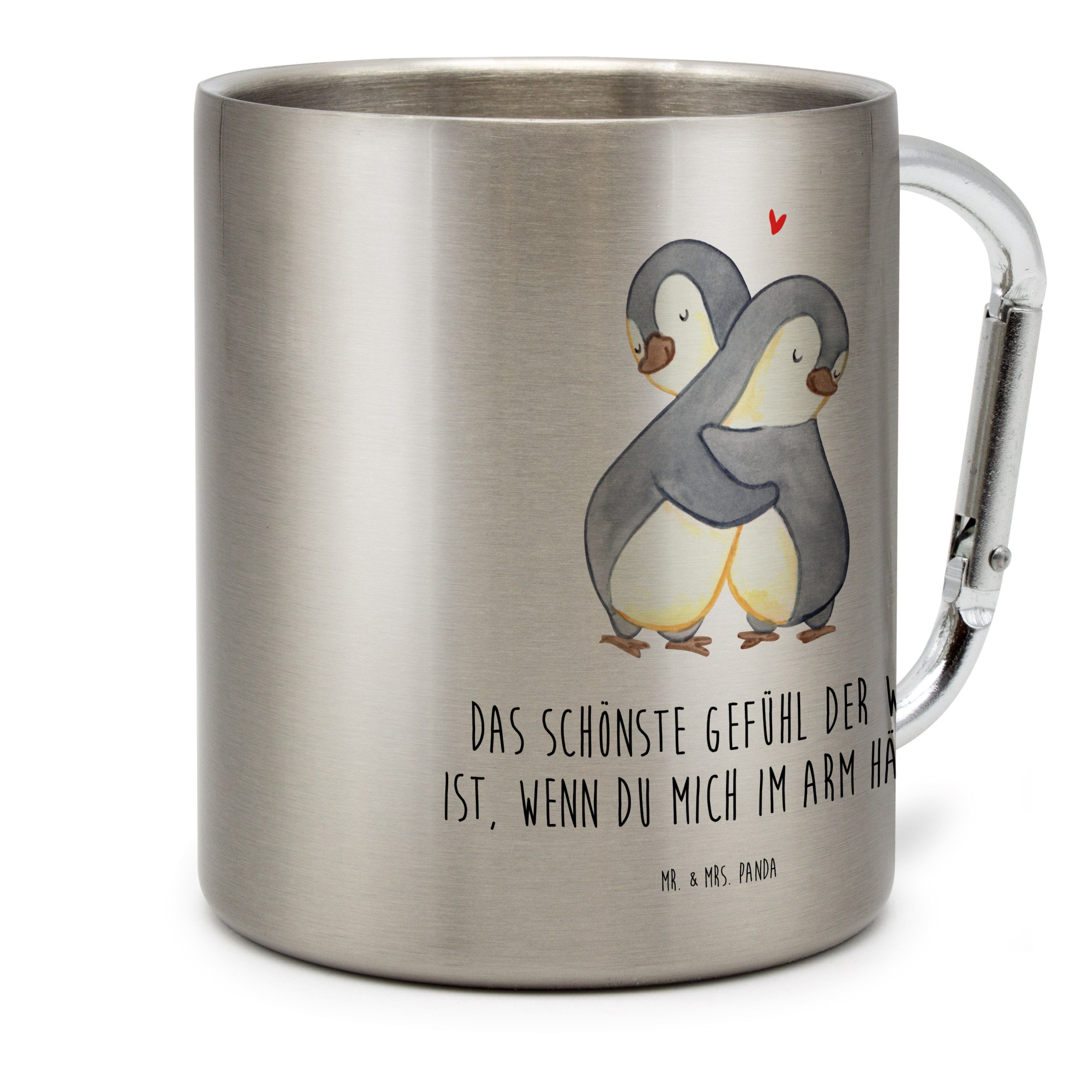 & Becher, Liebesgeschenk, - Kuscheln Geschenk, Pinguine T, Transparent Tasse - Edelstahl Mrs. Panda Mr.