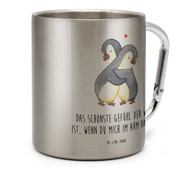 Mr. & Mrs. Panda Tasse Pinguine Kuscheln - Transparent - Geschenk, Becher, Liebesgeschenk, T, Edelstahl, Karabinerhaken