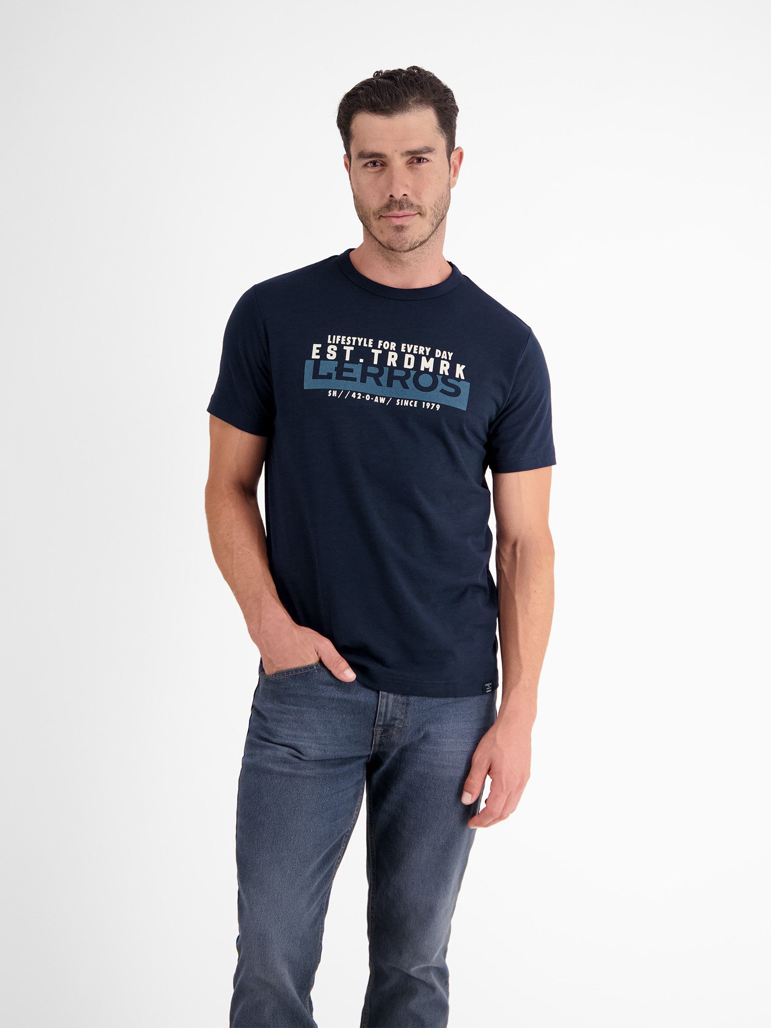 LERROS T-Shirt Unifarbenes T-Shirt mit Print