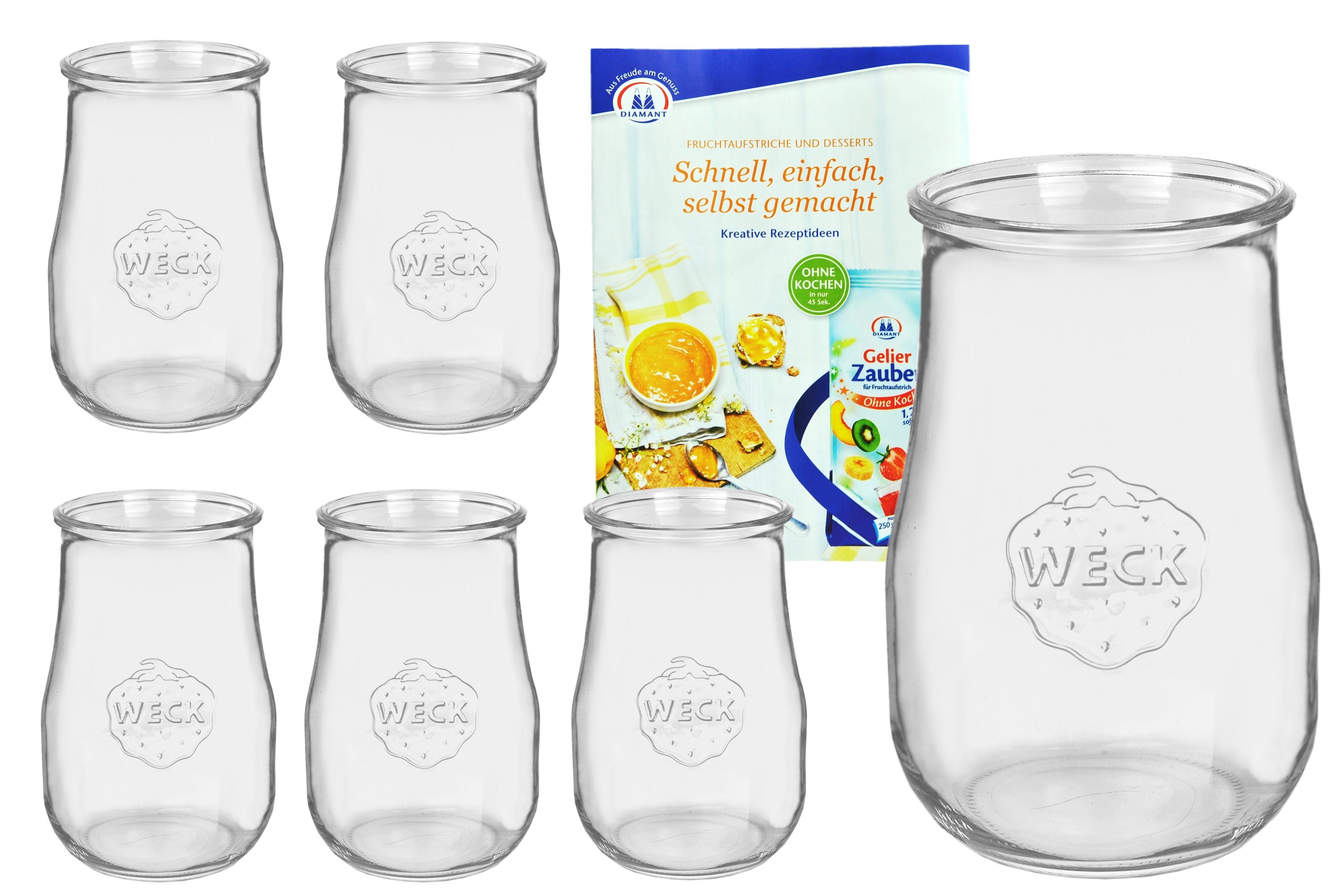 MamboCat Einmachglas 6er Set Weck Gläser 1750ml Tulpengläser inkl. Gelierzauber Rezeptheft, Glas