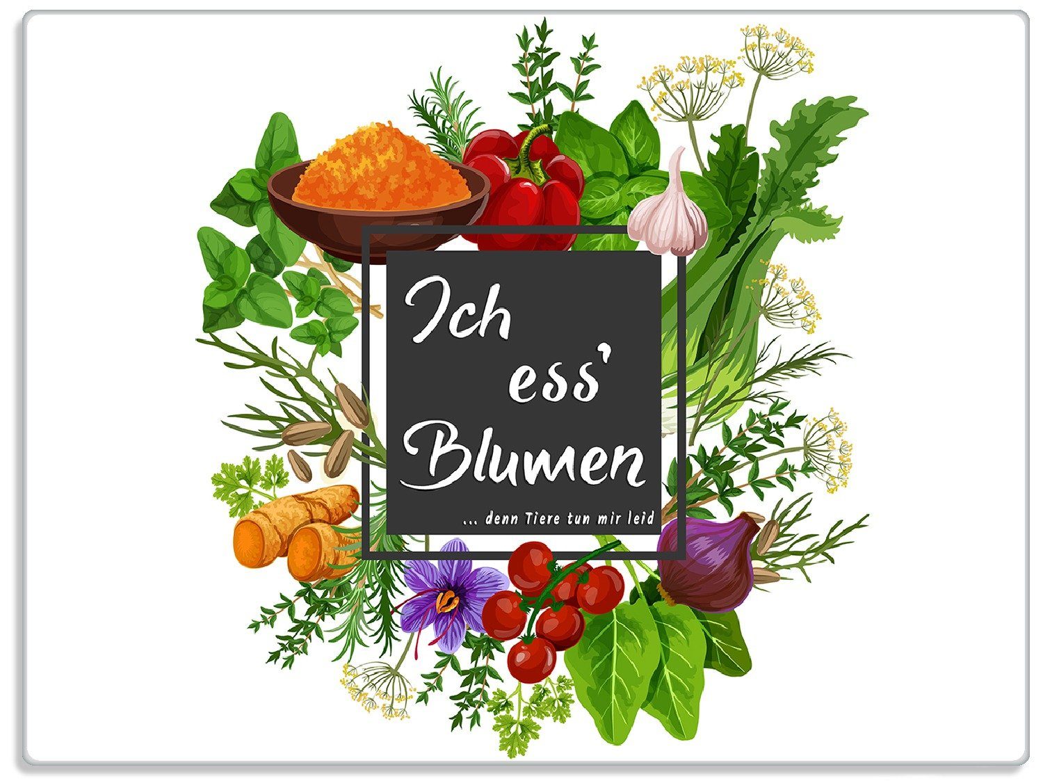 Wallario Schneidebrett Ich ess Blumen - Gemüse und Kräuter, ESG-Sicherheitsglas, (inkl. rutschfester Gummifüße 4mm, 1-St), 30x40cm
