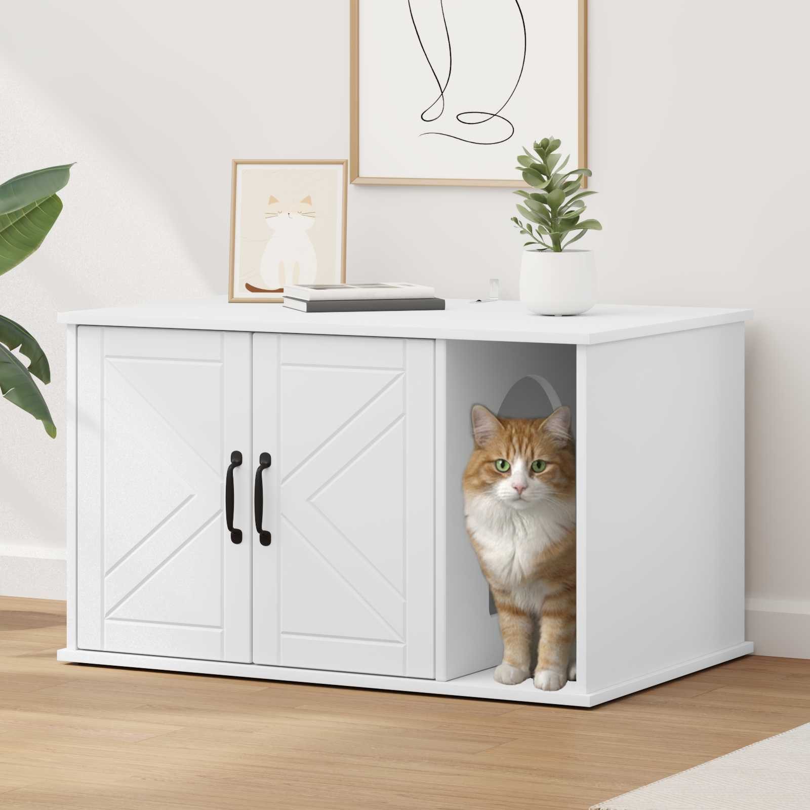 furnicato Katzenhaus 85 x 55 x 50,5 cm Weiß, Stabile Katzenhöhle mit viel Platz für dein Haustier im Wohnzimmer