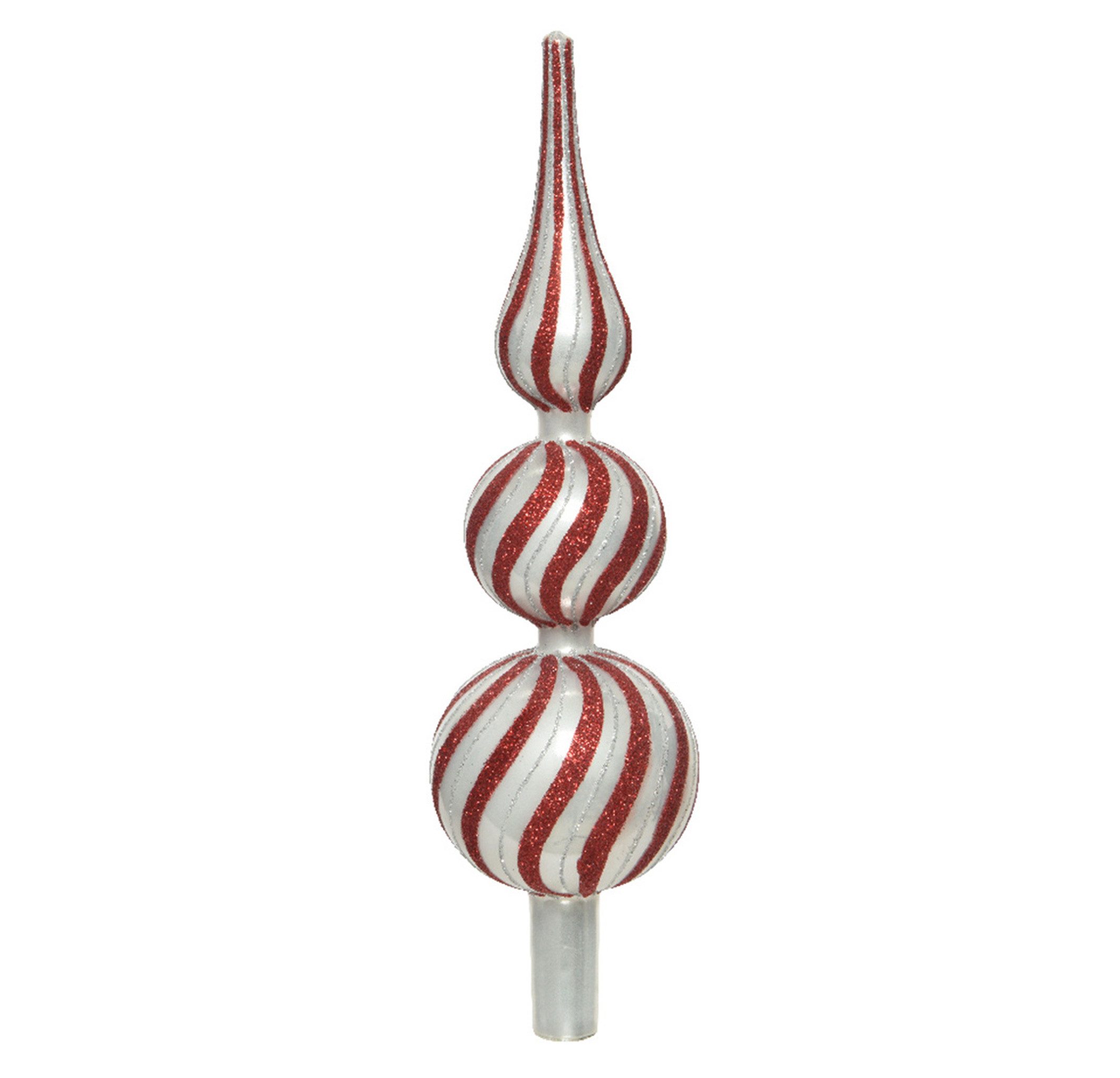 Kaemingk Christbaumspitze, Christbaumspitze Glas Muster gestreift 31cm rot / weiß