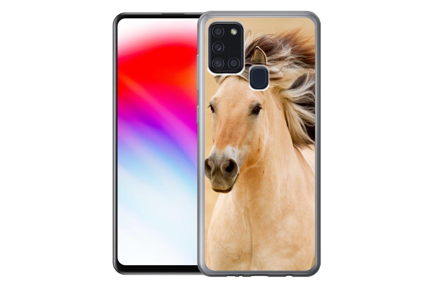 MuchoWow Handyhülle für Samsung Galaxy A21s Pferde - Tiere - Mähne - Porträt, Smartphone-Bumper, Print, Handy Schutzhülle Dünn