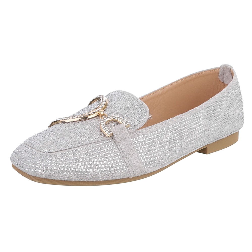 Ital-Design Elegante Loafers mit Schnalle für Damen - Bequem und stilvoll Slipper (91261590) Blockabsatz Mokassins in Grau