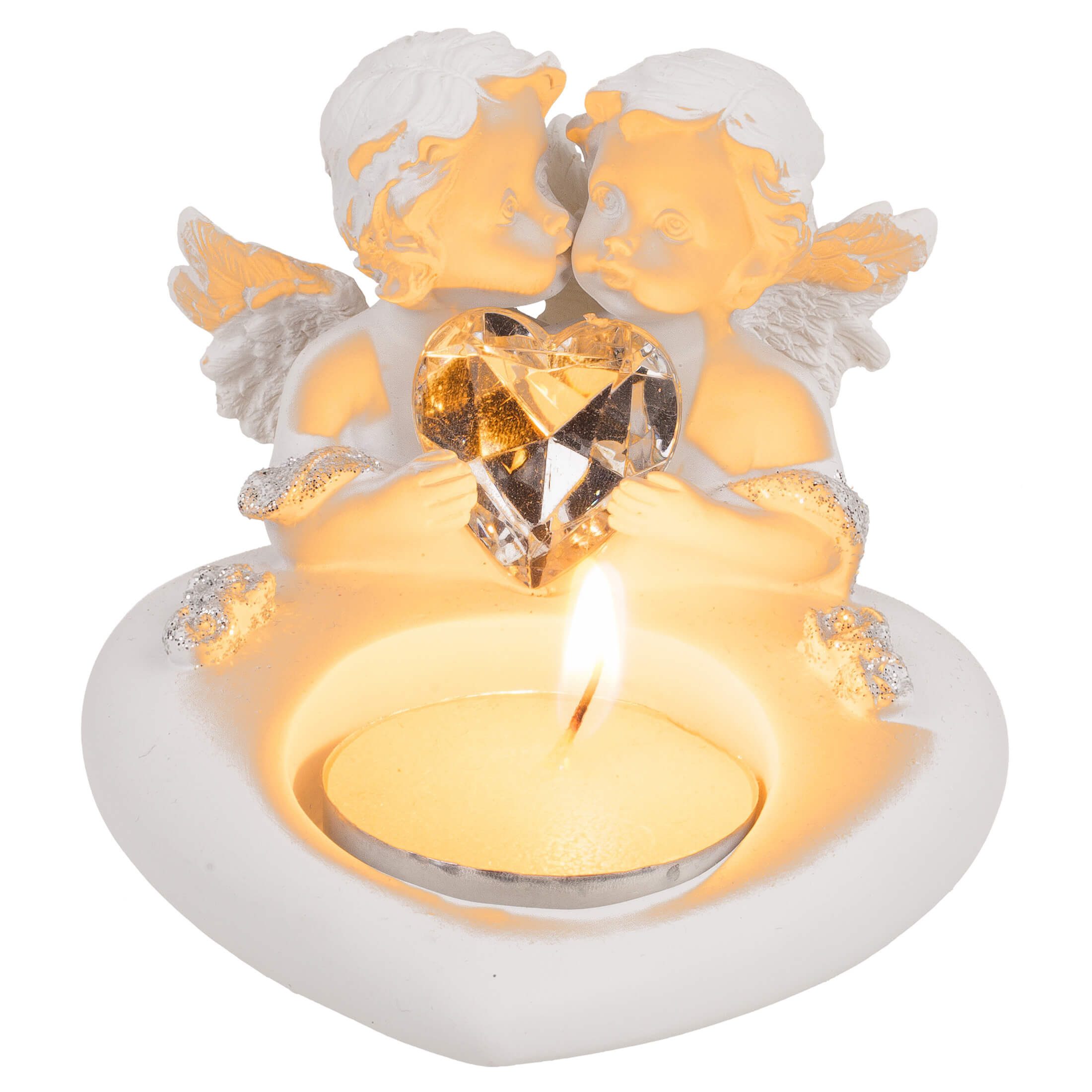 Out of the Blue Kerzenständer Teelichthalter Herz mit Engelsfiguren und Kri günstig online kaufen