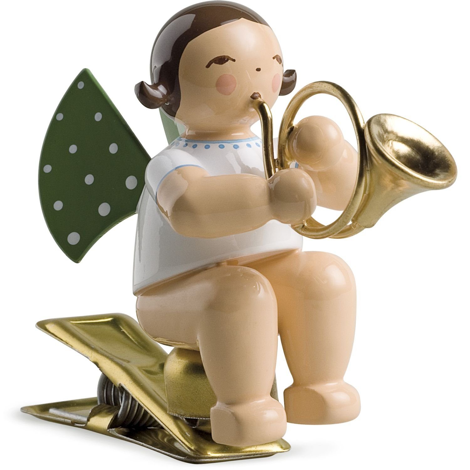 Wendt & Kühn Weihnachtsfigur Engel mit Waldhorn auf Klemme 650/90/17, zufällig blond oder braunhaarig