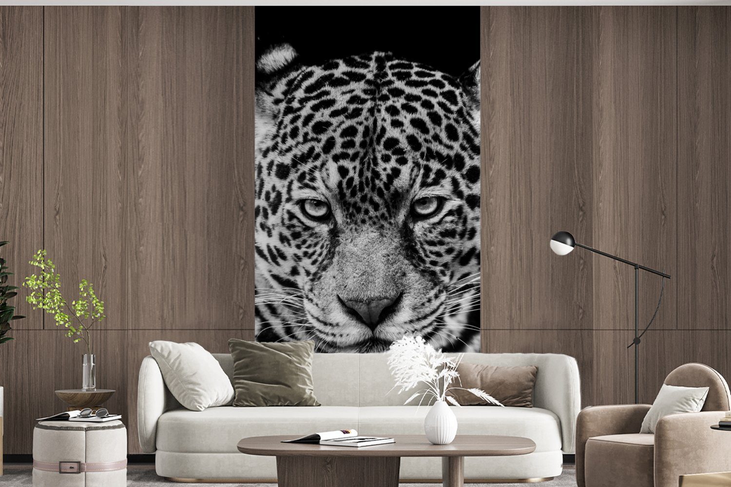 MuchoWow Fototapete Leopard - Matt, - (2 Tiere bedruckt, Vliestapete - Weiß Küche, Schwarz Fototapete Schlafzimmer für Wohnzimmer St), - Porträt