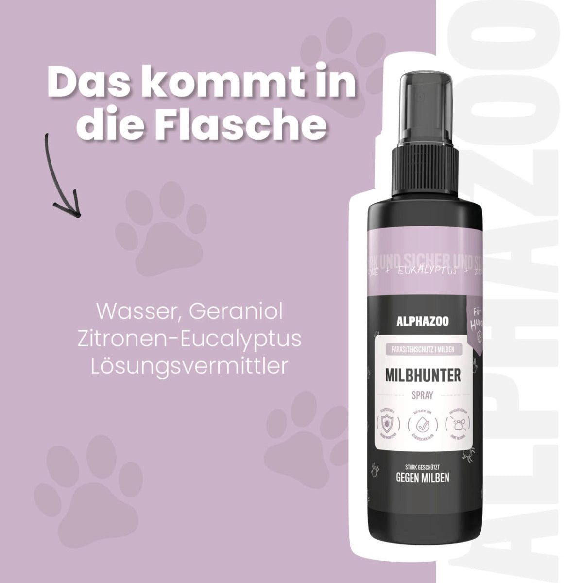 ALPHAZOO Milbenspray MilbHunter Milbenspray für Hunde 100ml, 100 ml, 1-St., Milbenabwehr beim Hund, bei Milbenbissen beim Hund und Fellpflege