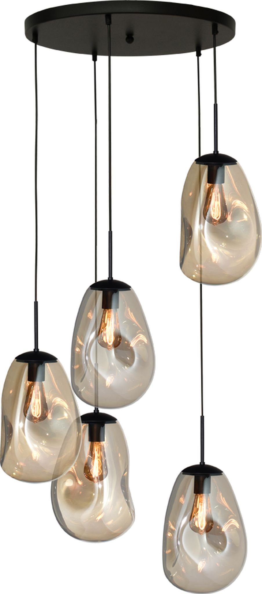 masterlight Pendelleuchte Hängelampe Hängeleuchte Lava 5-flammig Glas Gold 60x60cm, ohne Leuchtmittel, Lichtfarbe ist abhängig vom Leuchtmittel, exklusiv und handgefertigt