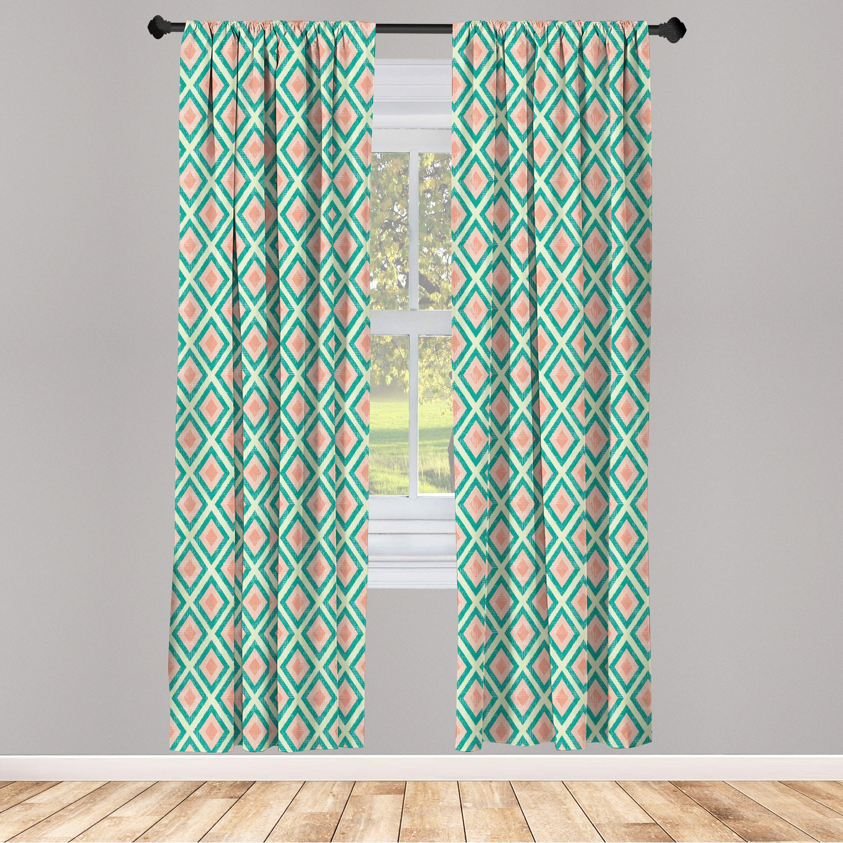 Gardine Vorhang für Wohnzimmer Schlafzimmer Dekor, Abakuhaus, Microfaser, Rautenmuster Motive Grafik-Design