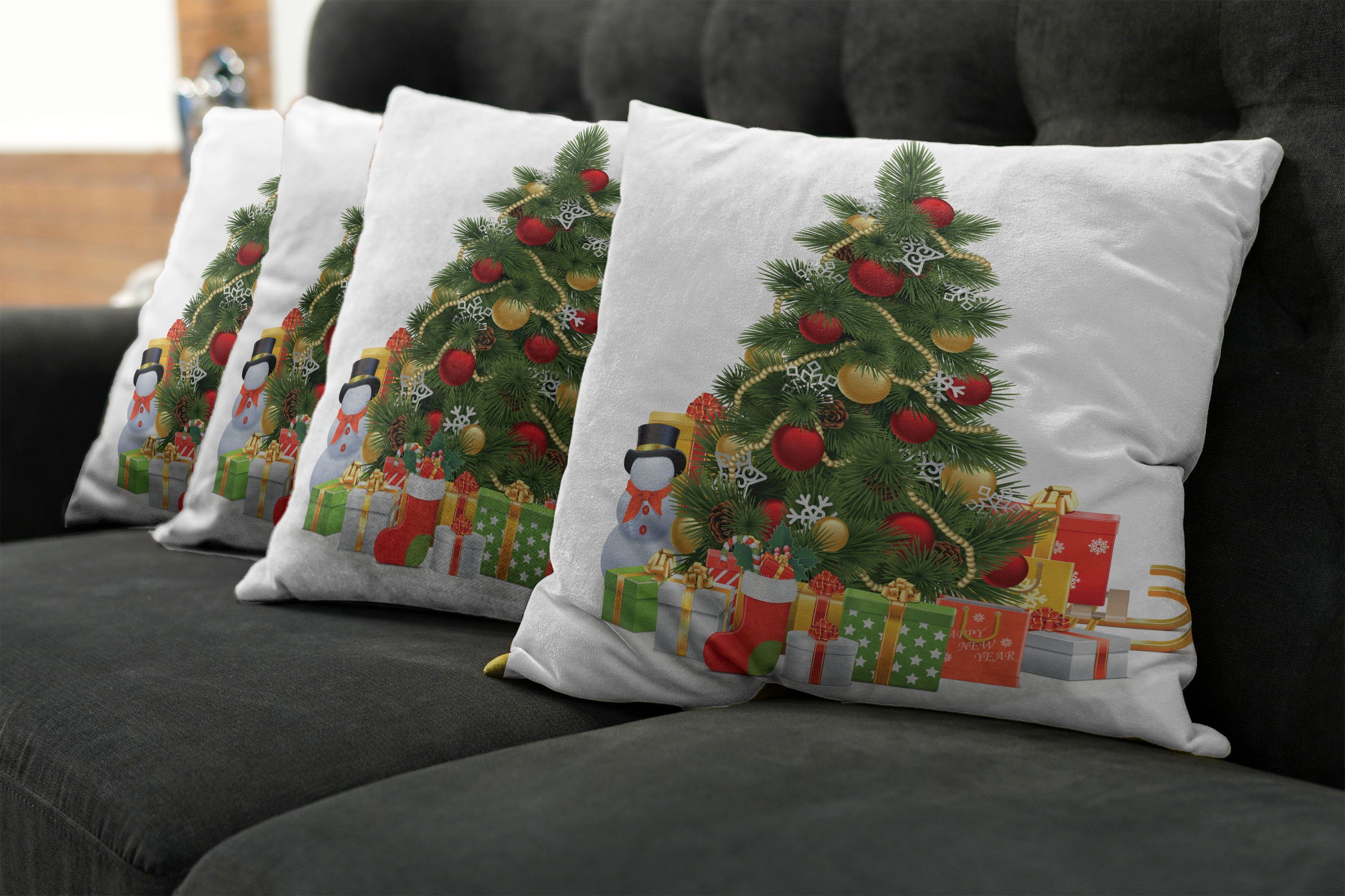Doppelseitiger Digitaldruck, Weihnachten Stück), (4 Modern Kissenbezüge Abakuhaus Weihnachtsbaum-Stil Accent