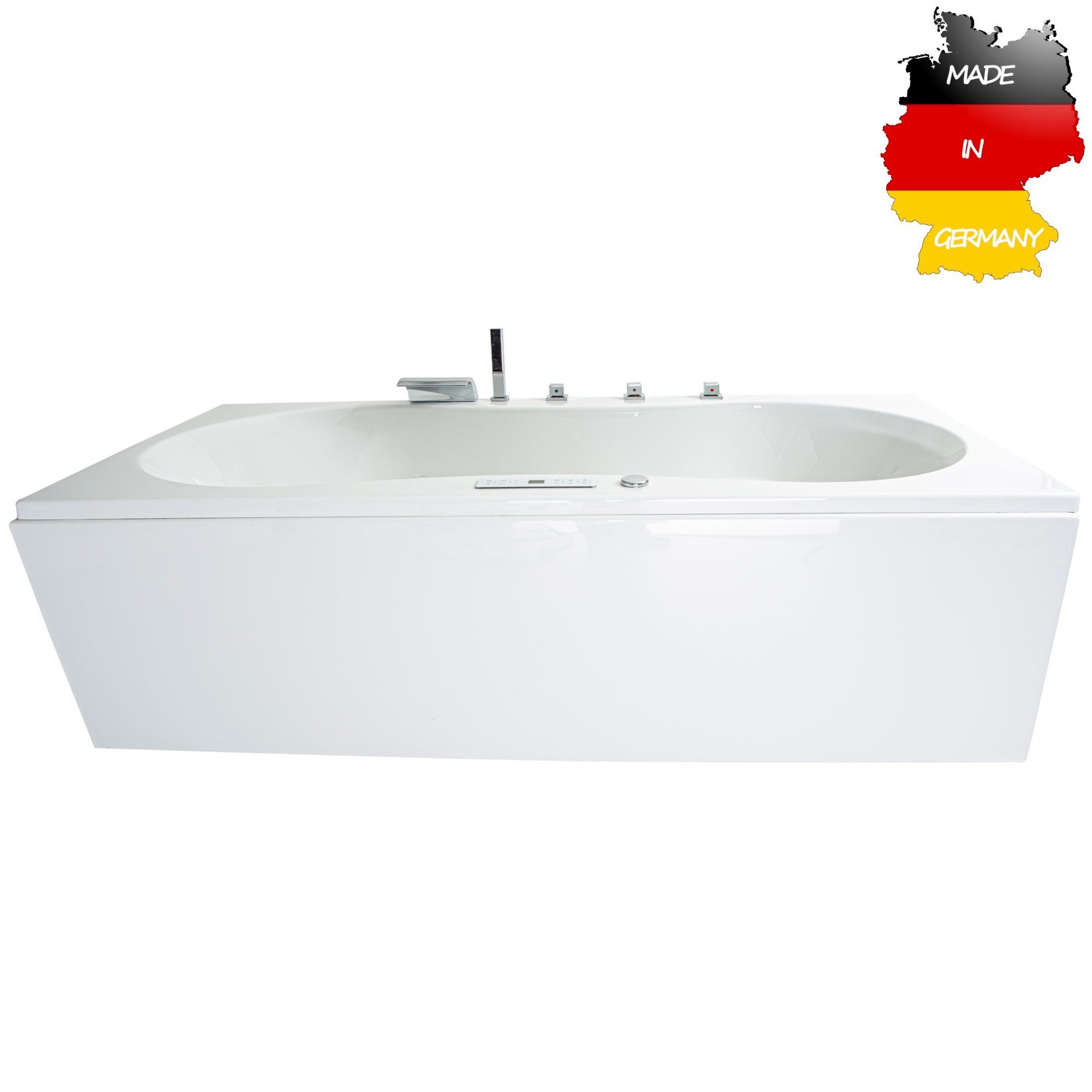 Basera® Whirlpool-Badewanne CLASSIC Indoor Whirlpool Badewanne Palma 190 x 90 cm, (Komplett-Set), mit 20 Massagedüsen, Wasserfall, LED, Touchpanel, Bluetooth und Radio
