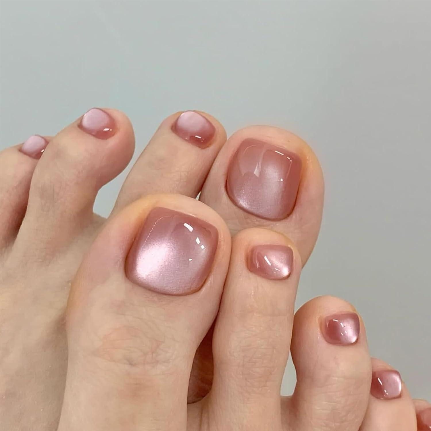 LuxusKollektion Kunstfingernägel Künstliche Zehennägel 24 Stück rosa Katzenaugen kurze quadratische