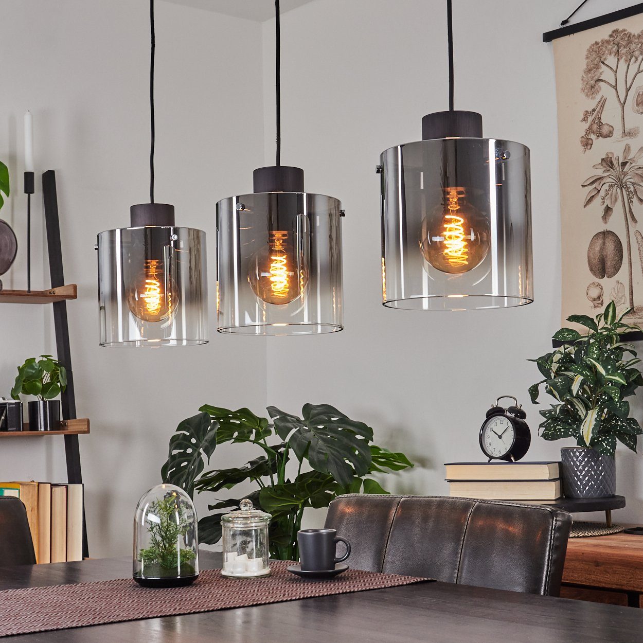 hofstein Pendelleuchte »Riccione« Hängeleuchte aus Metall/Rauchglas in Schw günstig online kaufen