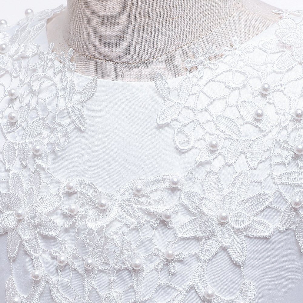LAPA Abendkleid Mädchen, Blumenbesticktes Tüllkleid Weiß Ballkleid für