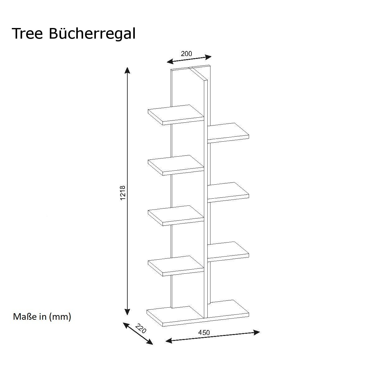 Bücherregal Tree Platzsparend Standregal Weiß, moebel17