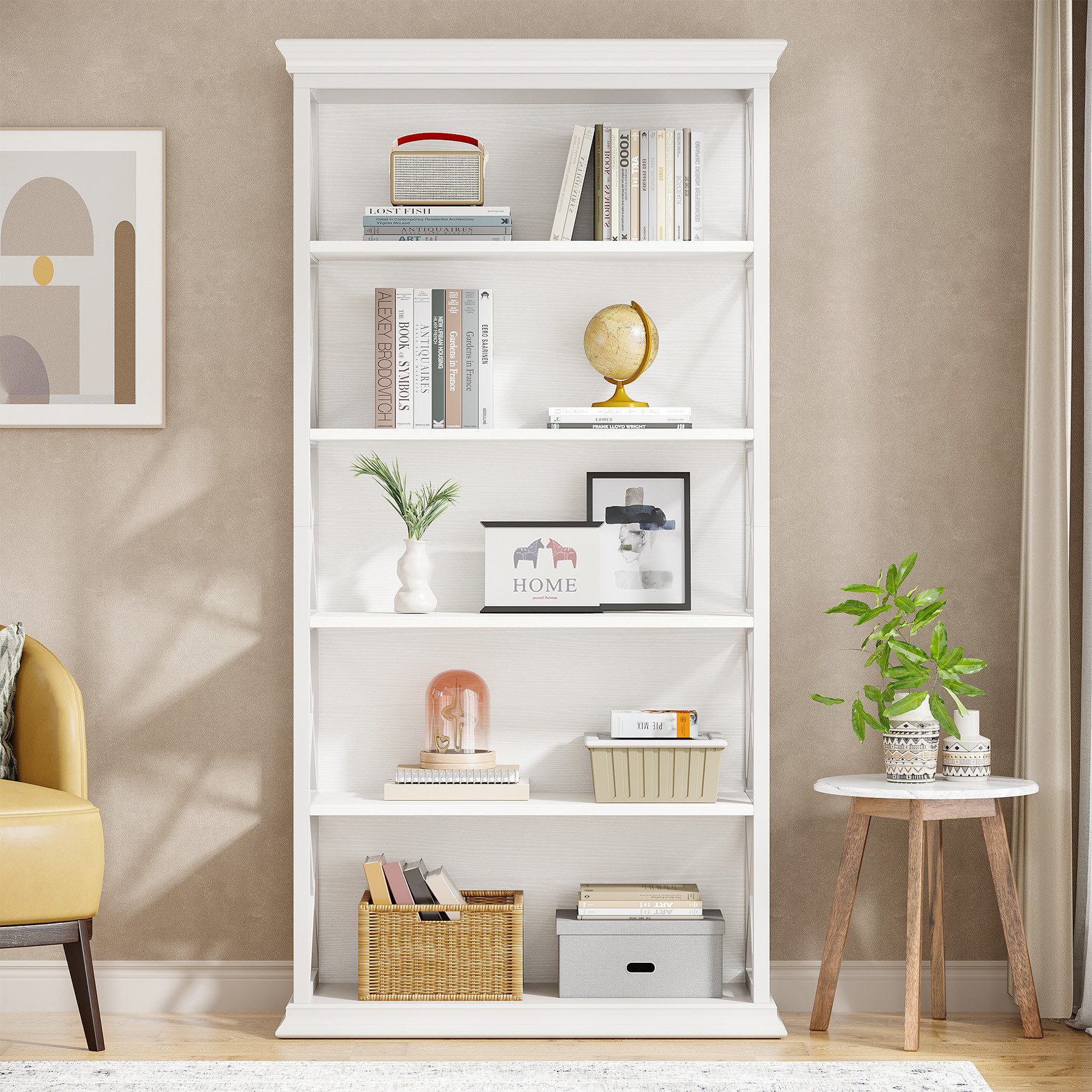 Tribesigns Bücherregal 6-stöckiges industrielles Eckregal,Holz und Metall, 5 Ablagen, Etagere