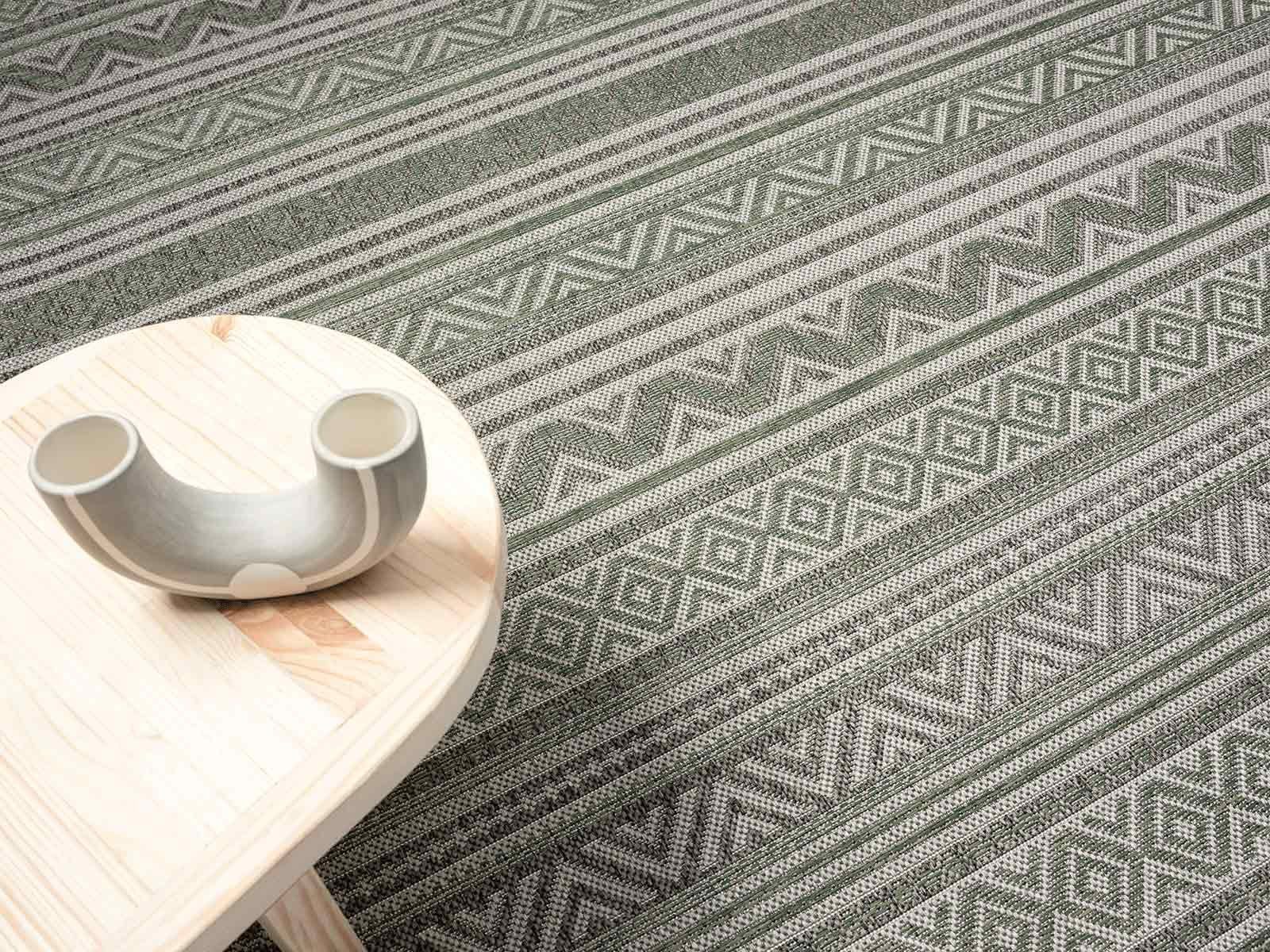 Teppich Regina 80x150 rechteckig, Terrasse Boho Garten Teppich Küche mm, robustem Outdoor, 54123340grün Wohnzimmer 7 blau und TaraCarpet, aus Balkon In für Höhe: Flachgewebe