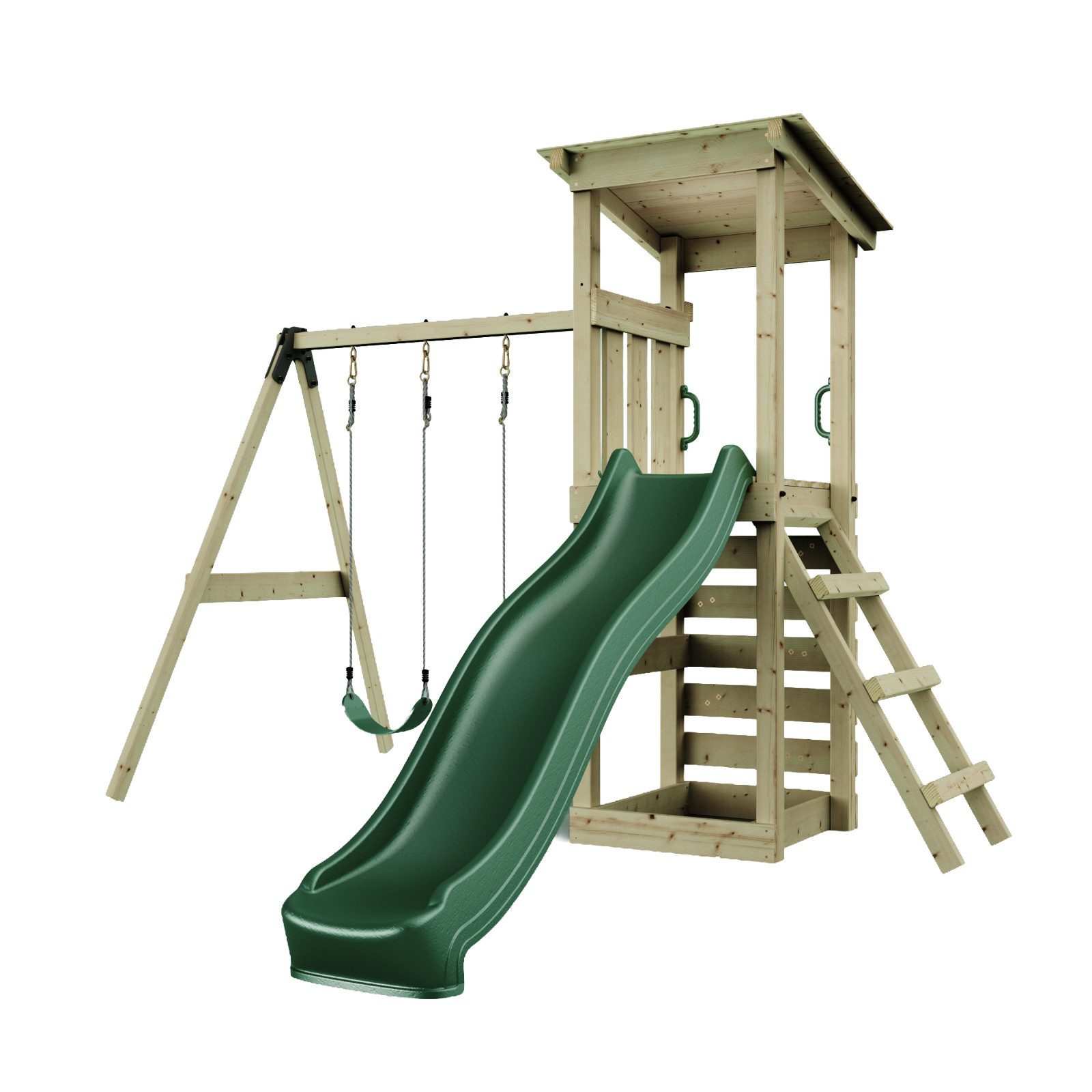 OutdoorToys Spielturm Spielturm Neapel, aus Holz in Grün mit Kinderschaukel günstig online kaufen