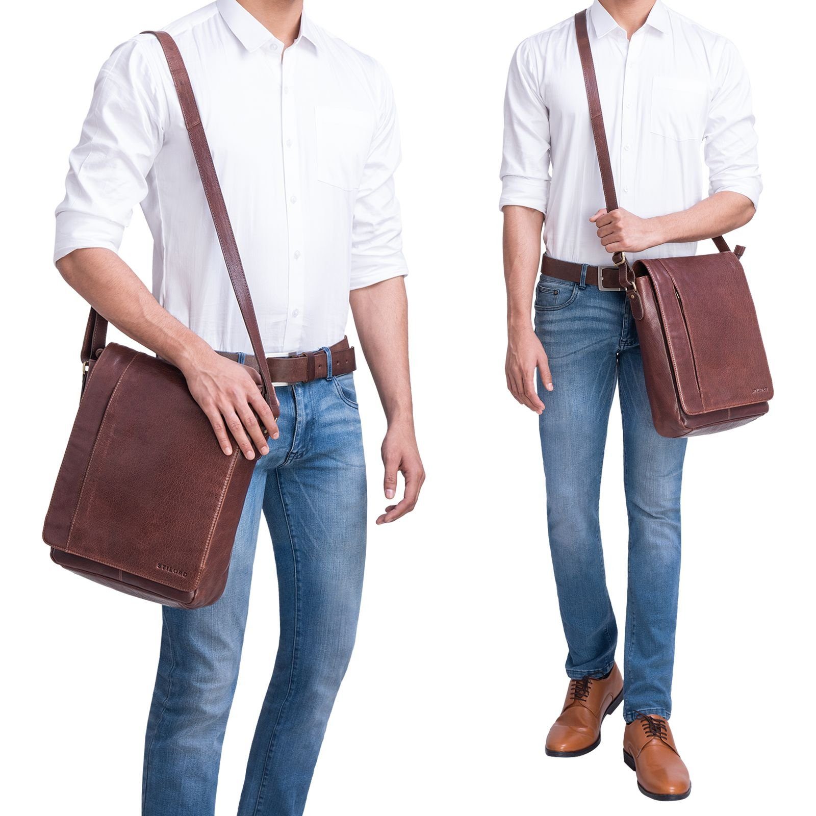 STILORD Schultertasche "Paul" Umhängetasche Herren Leder Hochformat – Bild 2 von 5