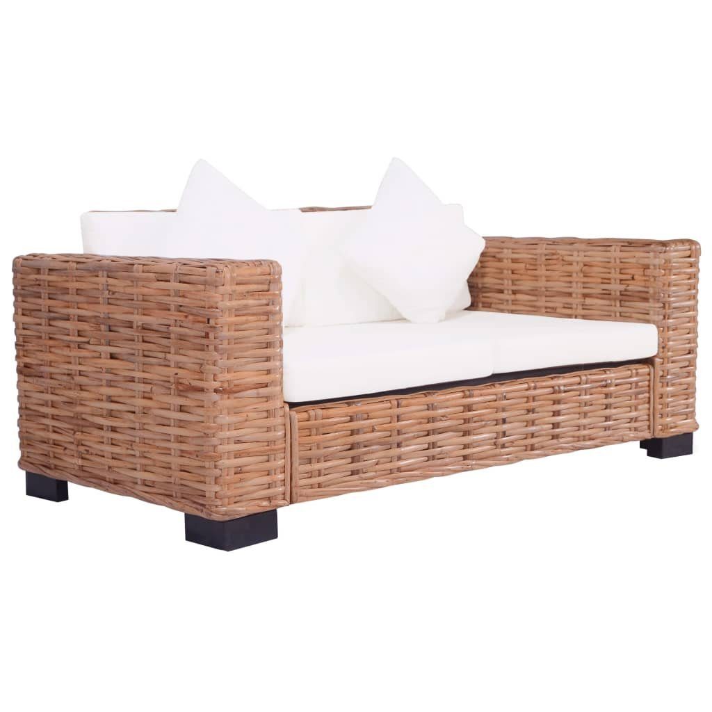 Loungesofa 2-Sitzer Gartensofa Teile Natürliches Rattan, vidaXL 1