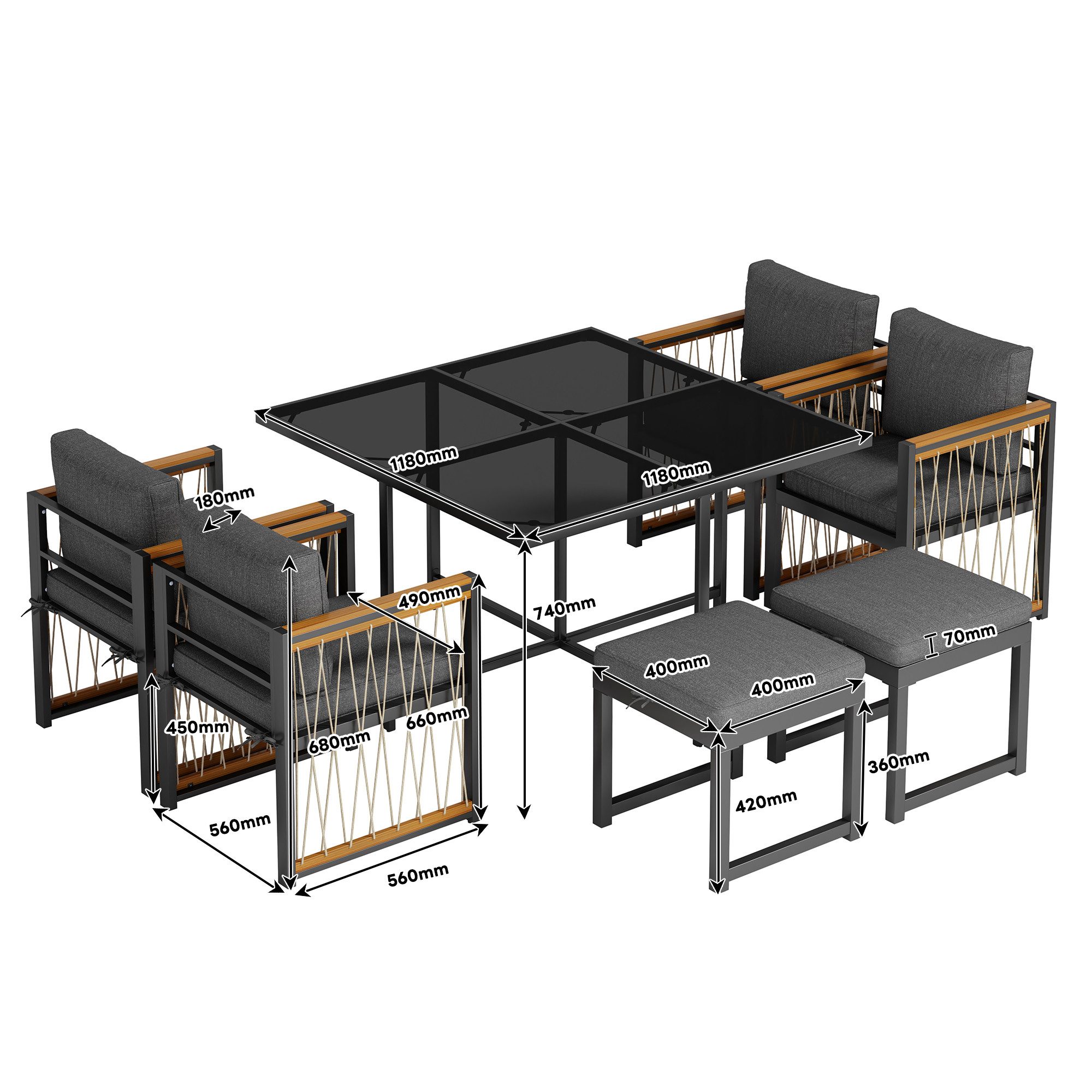 Ulife Gartenlounge-Set 7-teiliges Esstisch- und Stuhlset günstig online kaufen