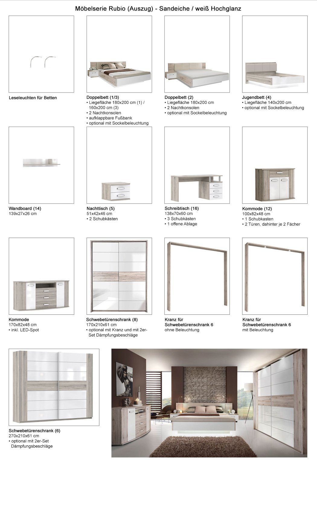 cm 6B Hgl. Kranz), Beleuchtung Sandeiche-ws Kleiderschrank expendio Rubio (m. 270(281)x210(215)x61(68)