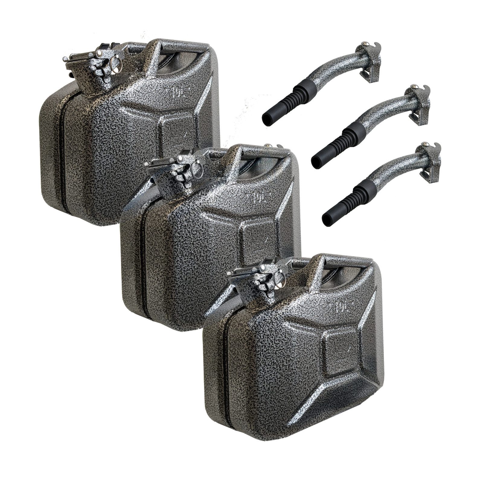 Kanister 3x Metallkanister Snakeoptik 10 Liter inkl. Ausgießer + Halter Benzink