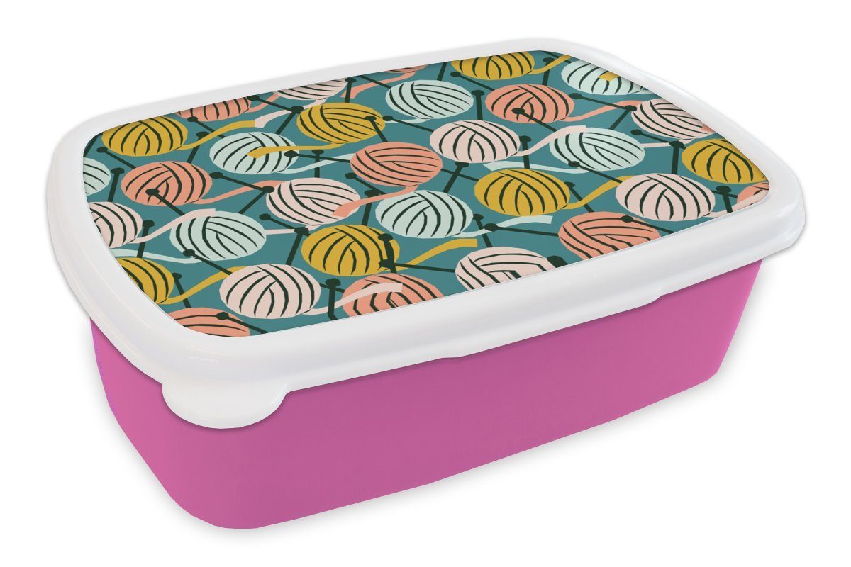 Lunchbox rosa Wolle - Erwachsene, (2-tlg), Mädchen, Brotdose Kunststoff Snackbox, Stricken MuchoWow für Brotbox Muster, - Kinder, Kunststoff,