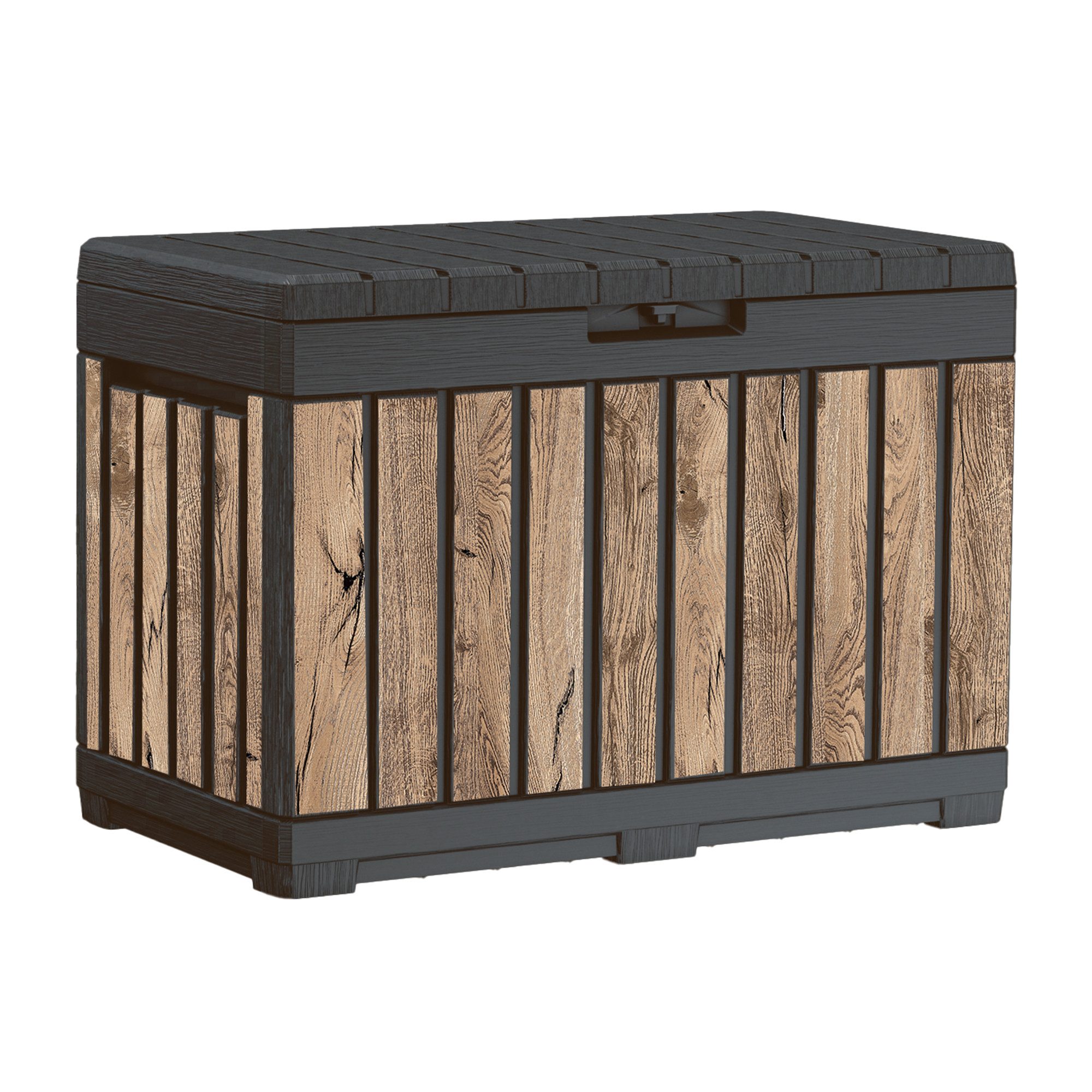 Keter Gartenbox Kentwood, 190 Liter, Holzoptik Pinie, Deckel bis 260 kg belastbar, abschließbar, wetterfest, UV-resistent, wartungsfrei