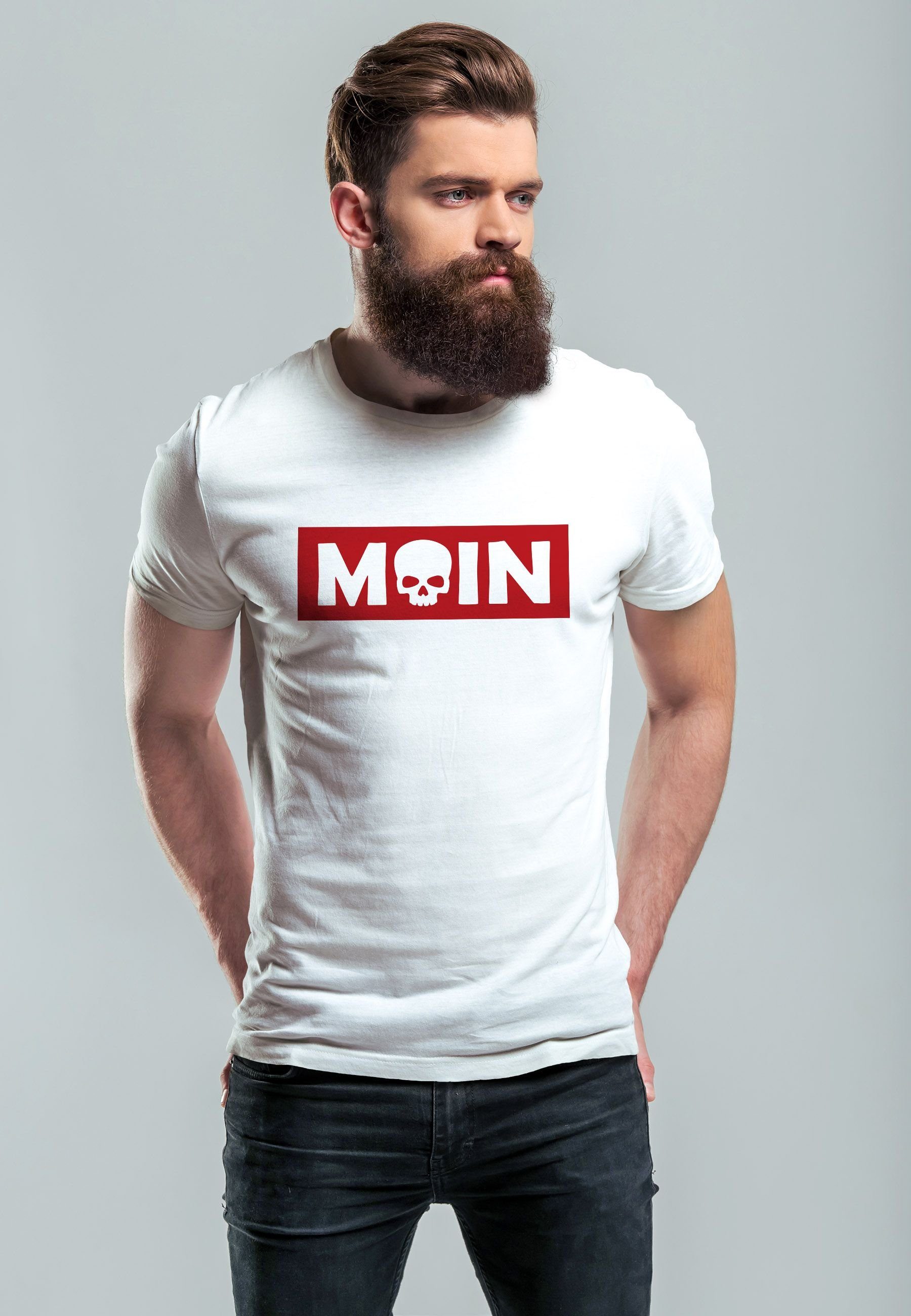 Neverless Print-Shirt Herren T-Shirt Schriftzug Moin günstig online kaufen