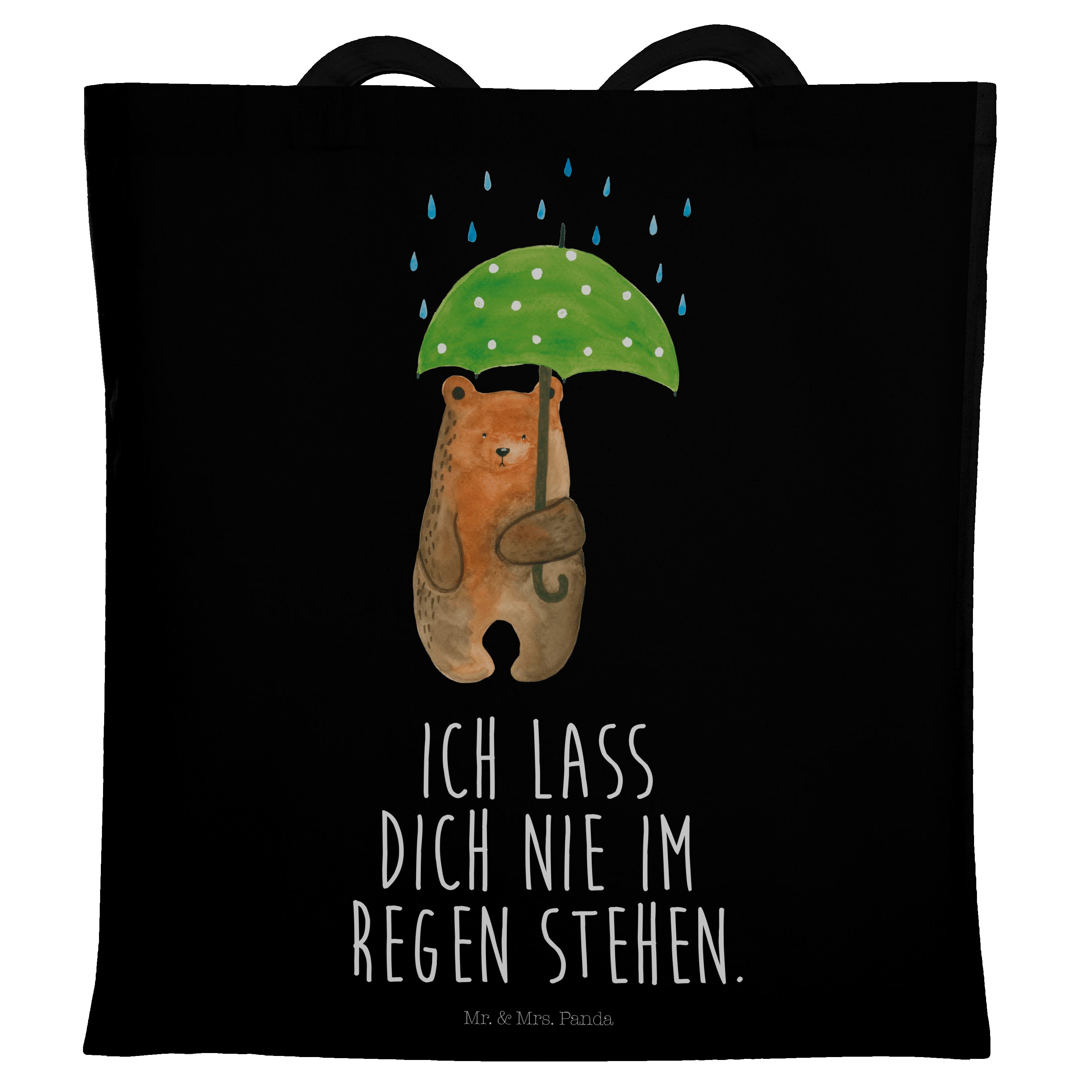 Mr. & Mrs. Panda Tragetasche Bär mit Regenschirm - Schwarz - Geschenk, Pärchen, Jutebeutel, Einkau (1-tlg)