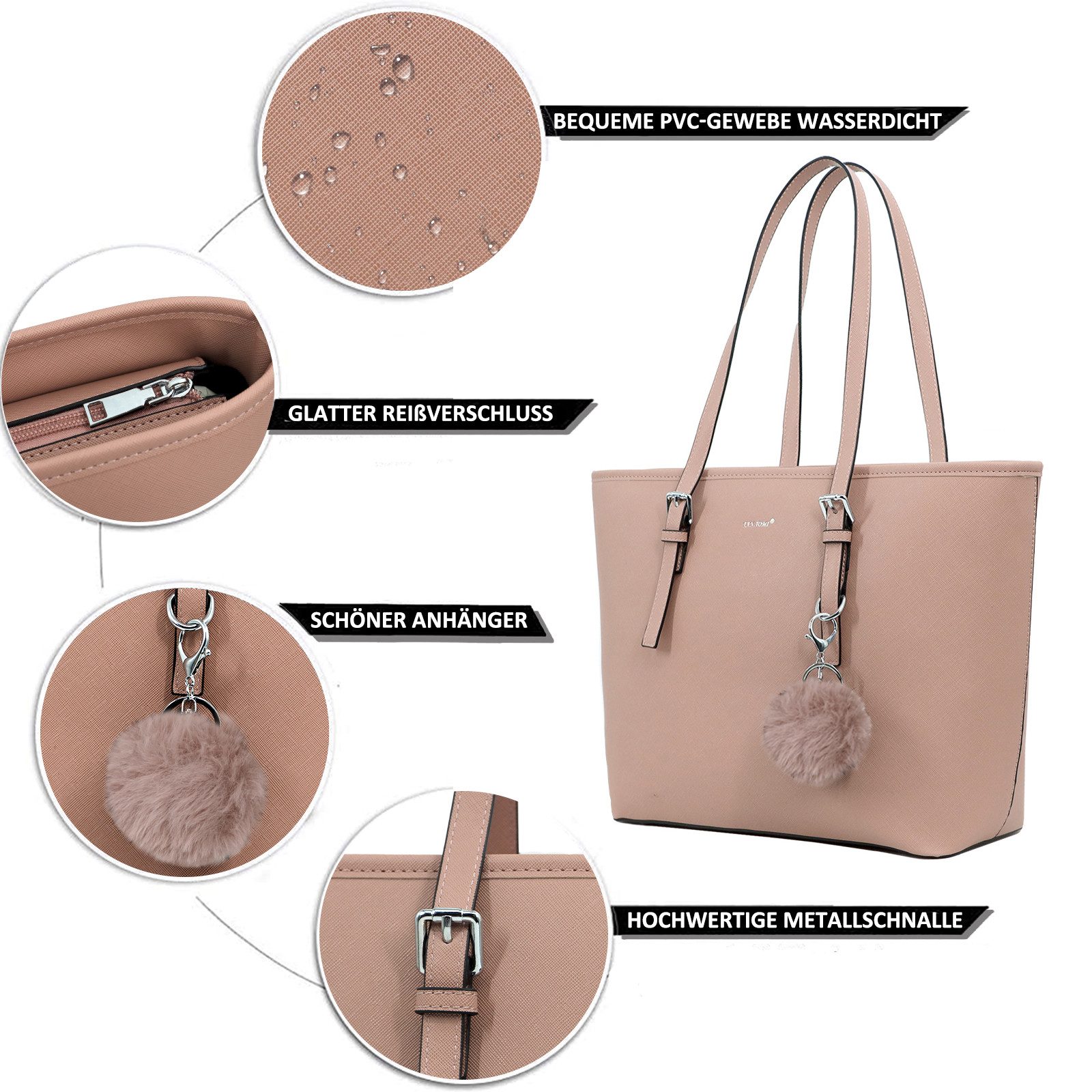 TAN.TOMI Shopper Damen Shopper Klassisch Elegante Handtasche Henkeltasche Schwarz, Groß Damen Schultertaschen, ​Geschenke für Frauen in schlichter Optik