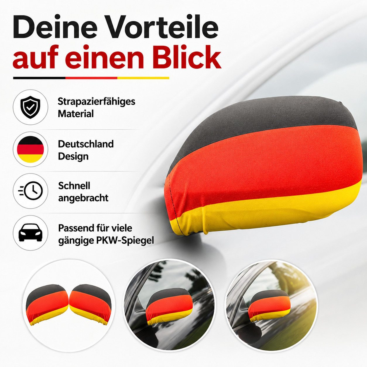 BRUBAKER Flagge Deutschland Autospiegel Flagge - Autofahnen für PKW Außenspiegel (Schwarz Rot Gold, 2-St., Fanartikel Überzug für Weltmeisterschaft USA), 2er Set Spiegel Cover Deutschlandfahne für WM 2026