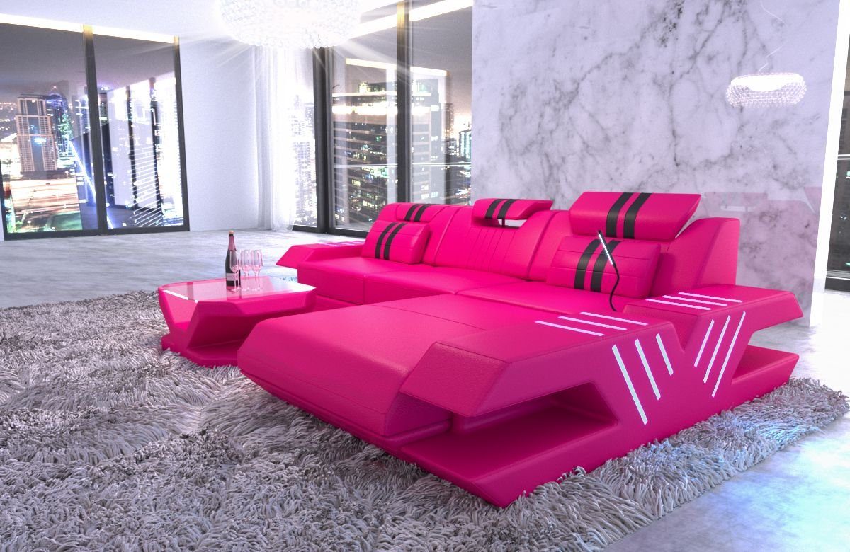 wahlweise Schlafsofa, Ledercouch LED, als Couch, Dreams Ecksofa Sofa mit mit Venedig Leder Form Bettfunktion Designersofa Ledersofa, L Sofa