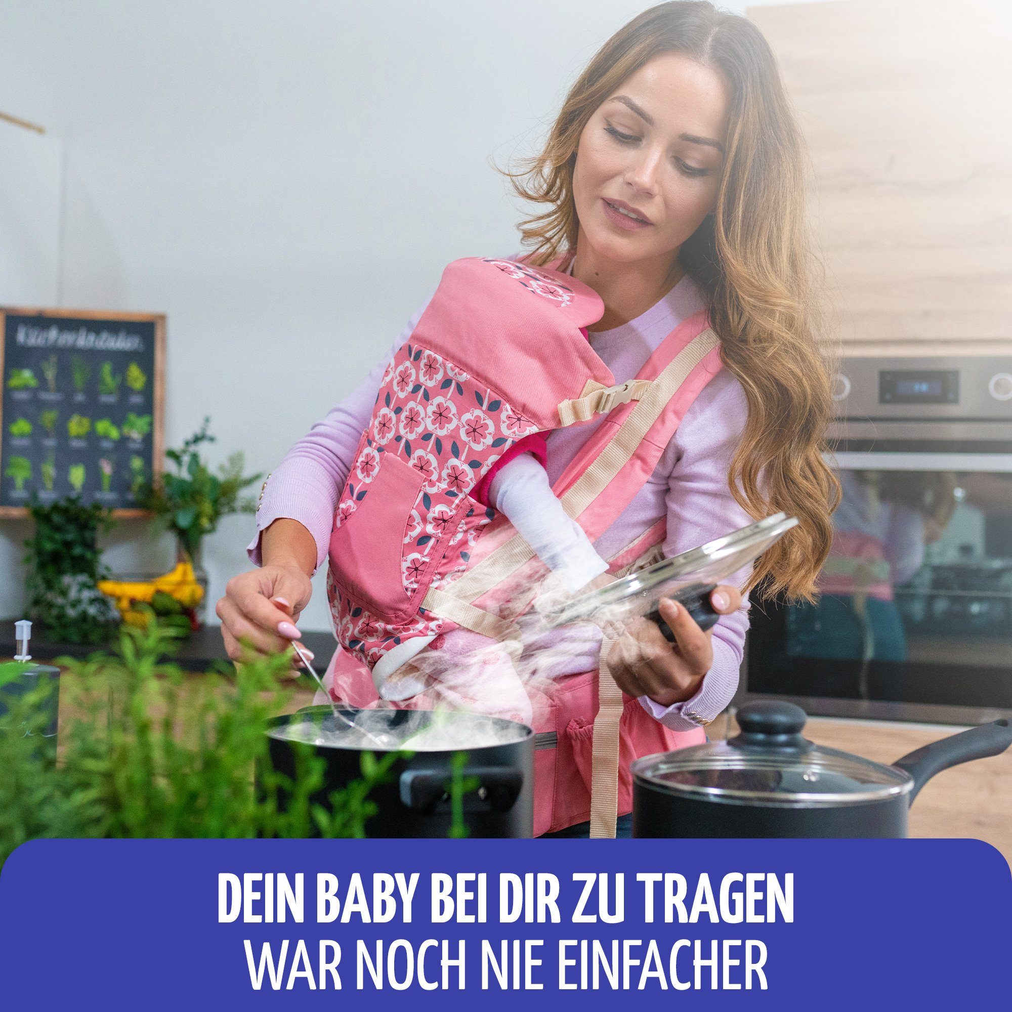 Design, 100% PinkMuster Babytrage Baumwolle, Premium Handytasche Neugeborene, Flaschenhalterung, Hüftsitz, SafeChild Windeltasche, Mesh-Gewebe,