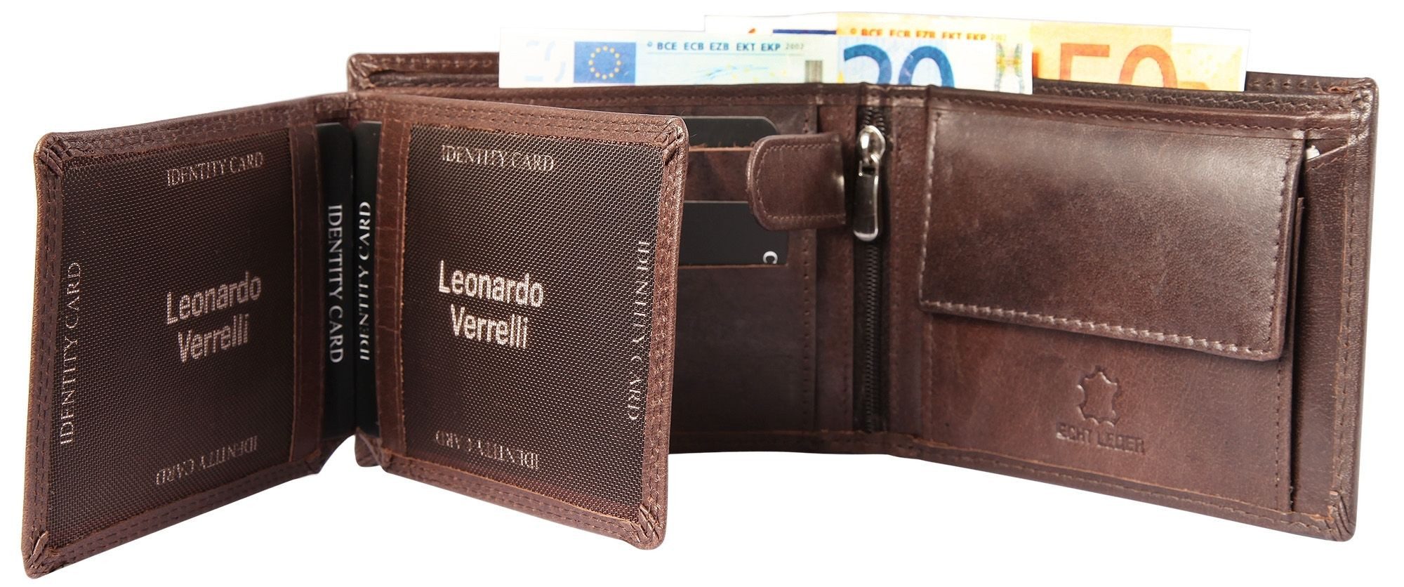 Leonardo Verrelli Geldbörse Rami, langlebig (inkl. Schmuckbox), Herren GeldbÃ¶rse Quer Echtleder