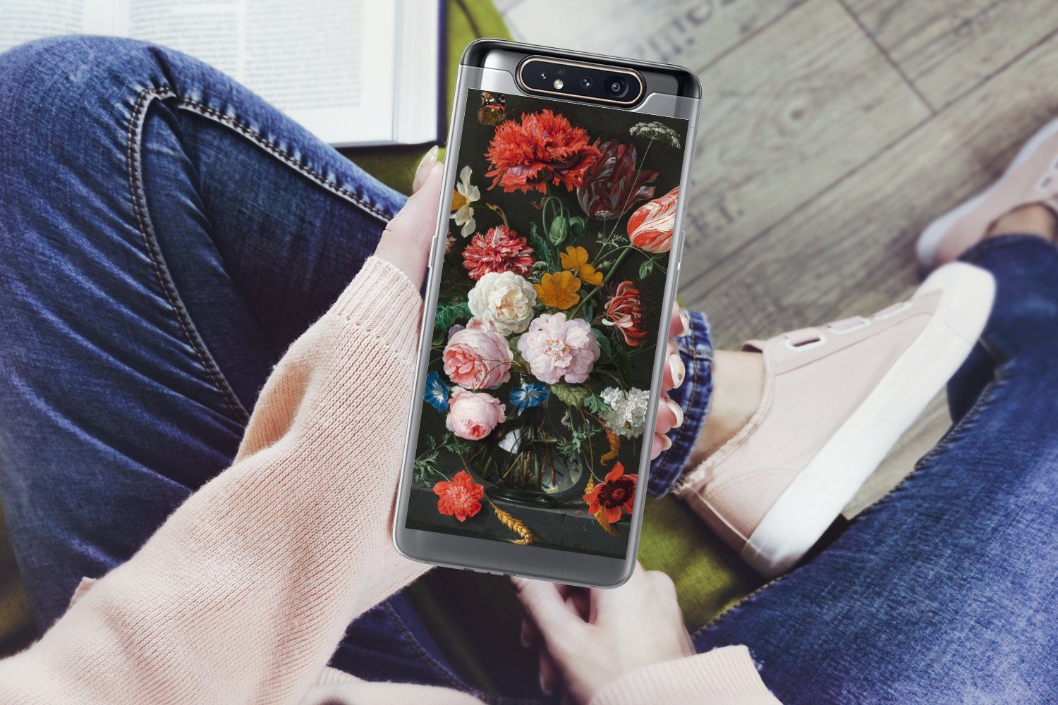 MuchoWow Handyhülle für Samsung Galaxy A80 Stilleben mit Blumen in einer Glasvase - Gemäld, Phone Case, Silikon, Schutzhülle Dünn