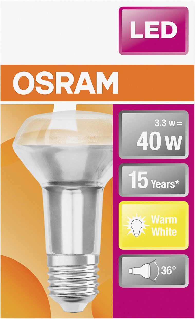 Osram LED-Leuchtmittel Osram LED Reflektor Star R63 40 E27 2,6W warmweiß, Nicht dimmbar