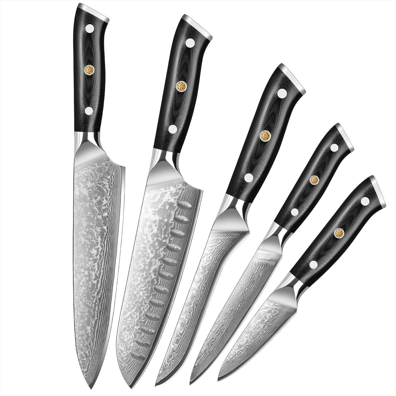 Messer-Set 5tlg.Damaststahl Kochmesser Chef Santoku Allzweck Obst Ausbeinmesser