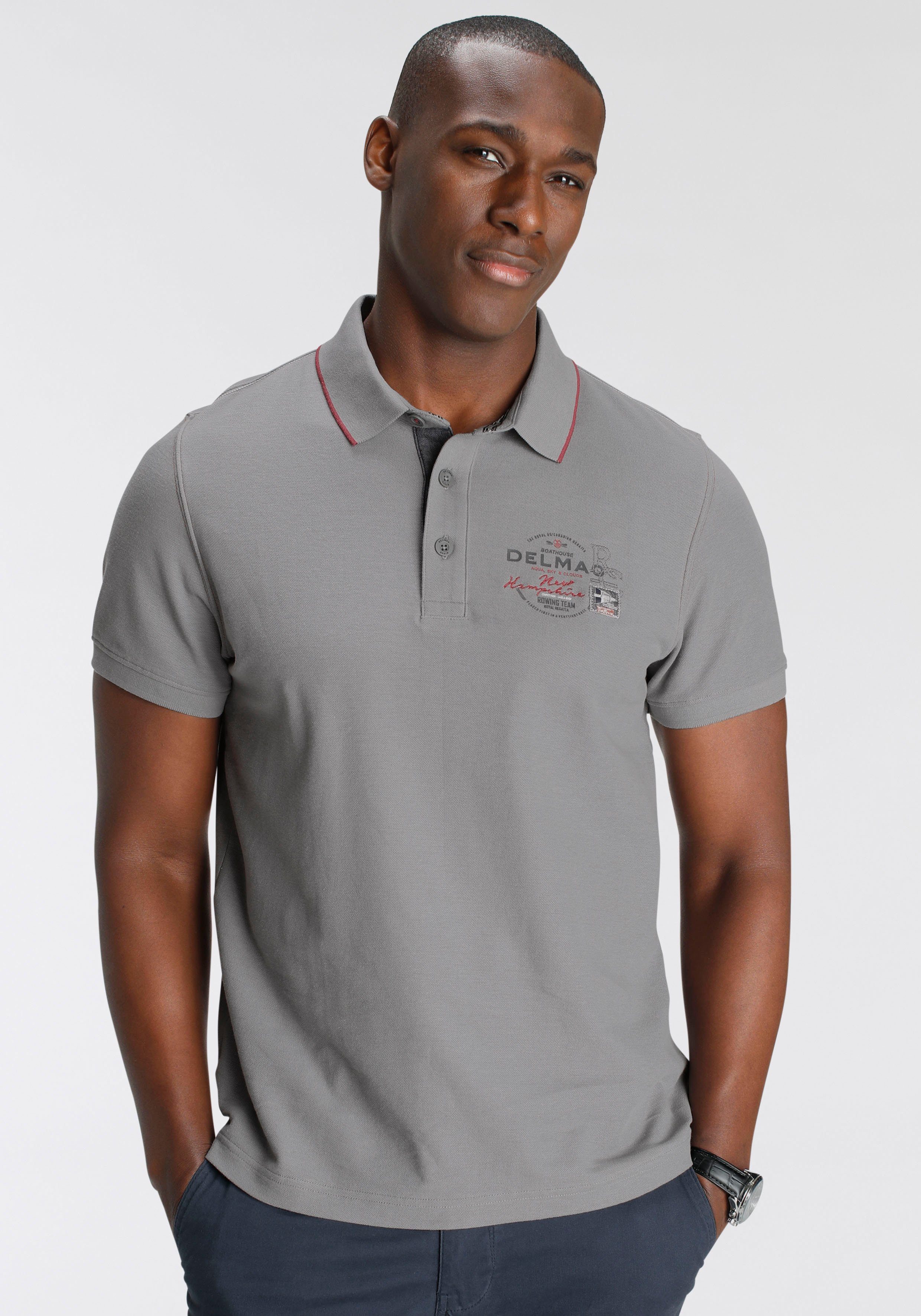 DELMAO Poloshirt Kurzarm, mit Rippbündchen, Polokragen