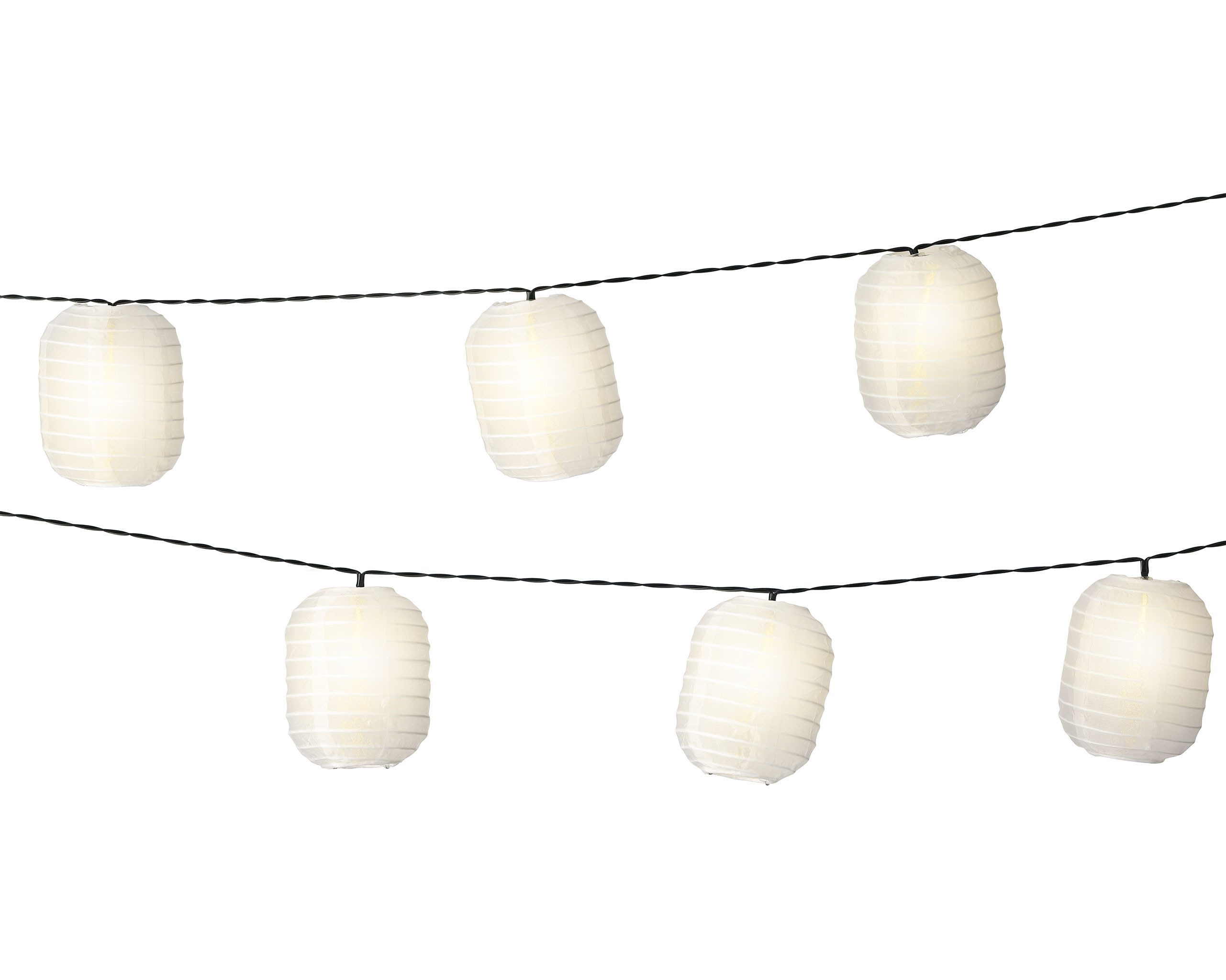 Lumineo LED Laterne, Dauerlicht, warmweiß, LED Solar Lichterkette Lampions 4,5m Nylon Weiß / Warmweiß